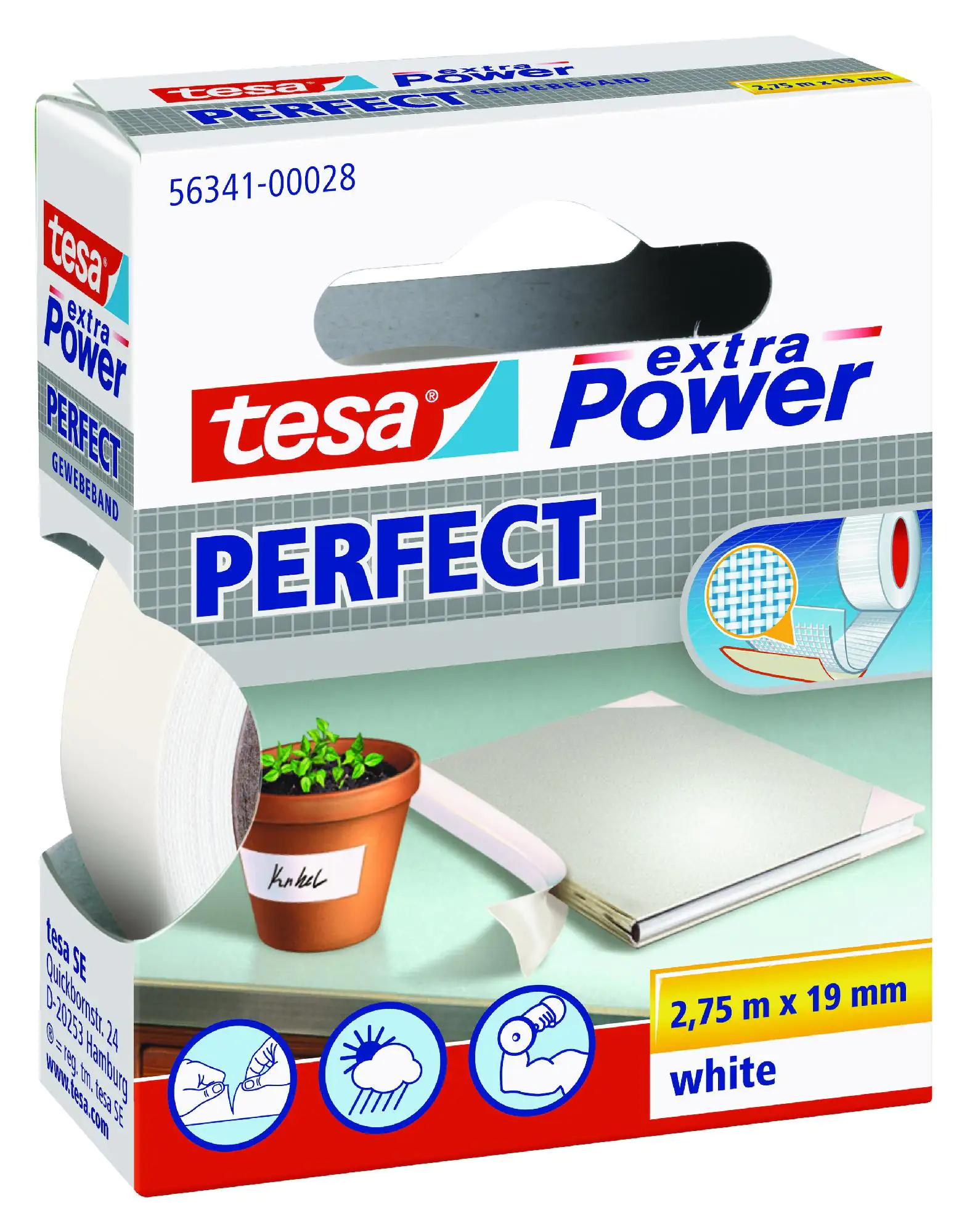 tesa extra Power Gewebeband Perfect 2,75 m x 19 mm, weiß tesa extra Power Gewebeband Perfect 2,75 m x 19 mm, weiß