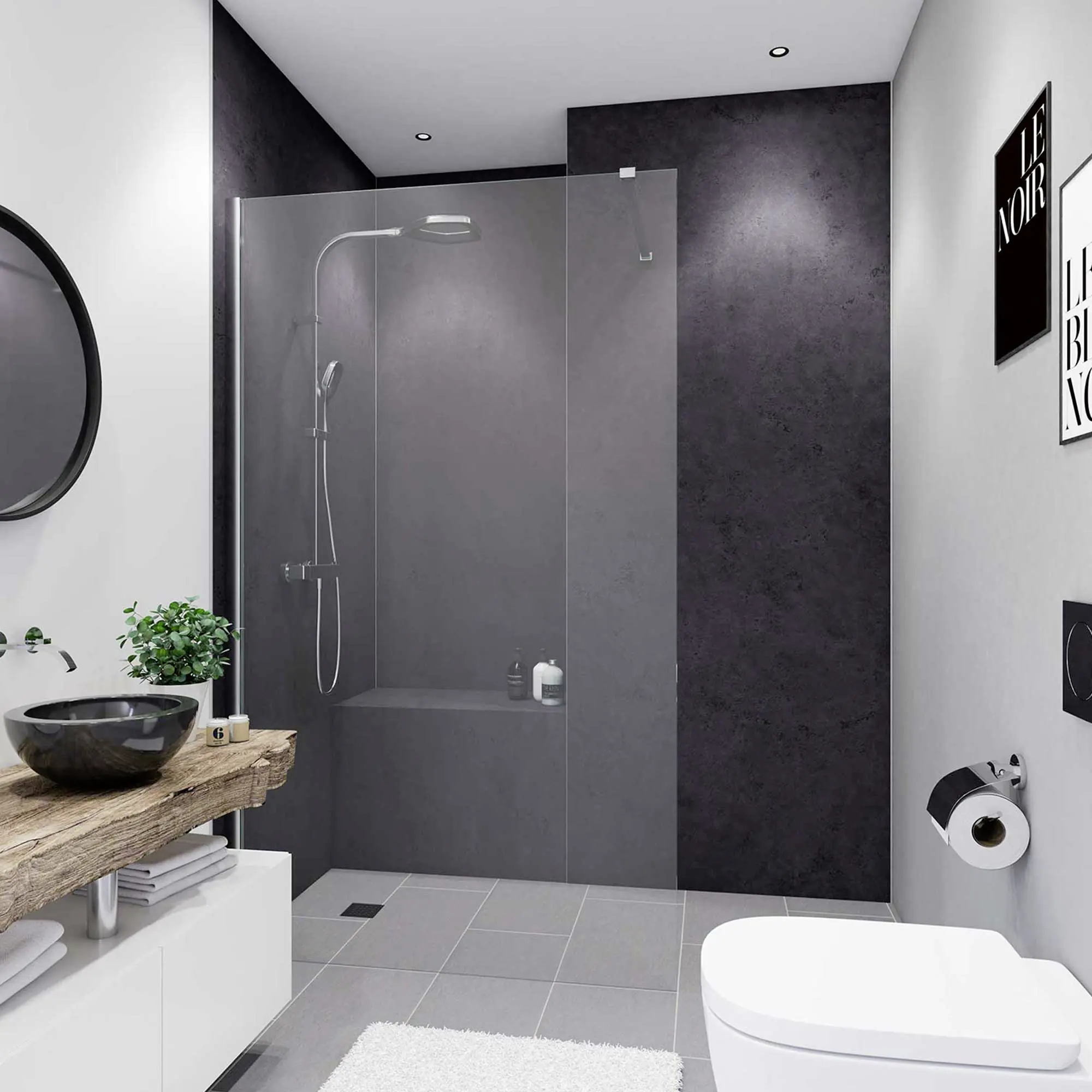 Breuer Duschrückwand Soft-Touch Stein Anthrazit Dekor 150 x 255 x 0,3 cm