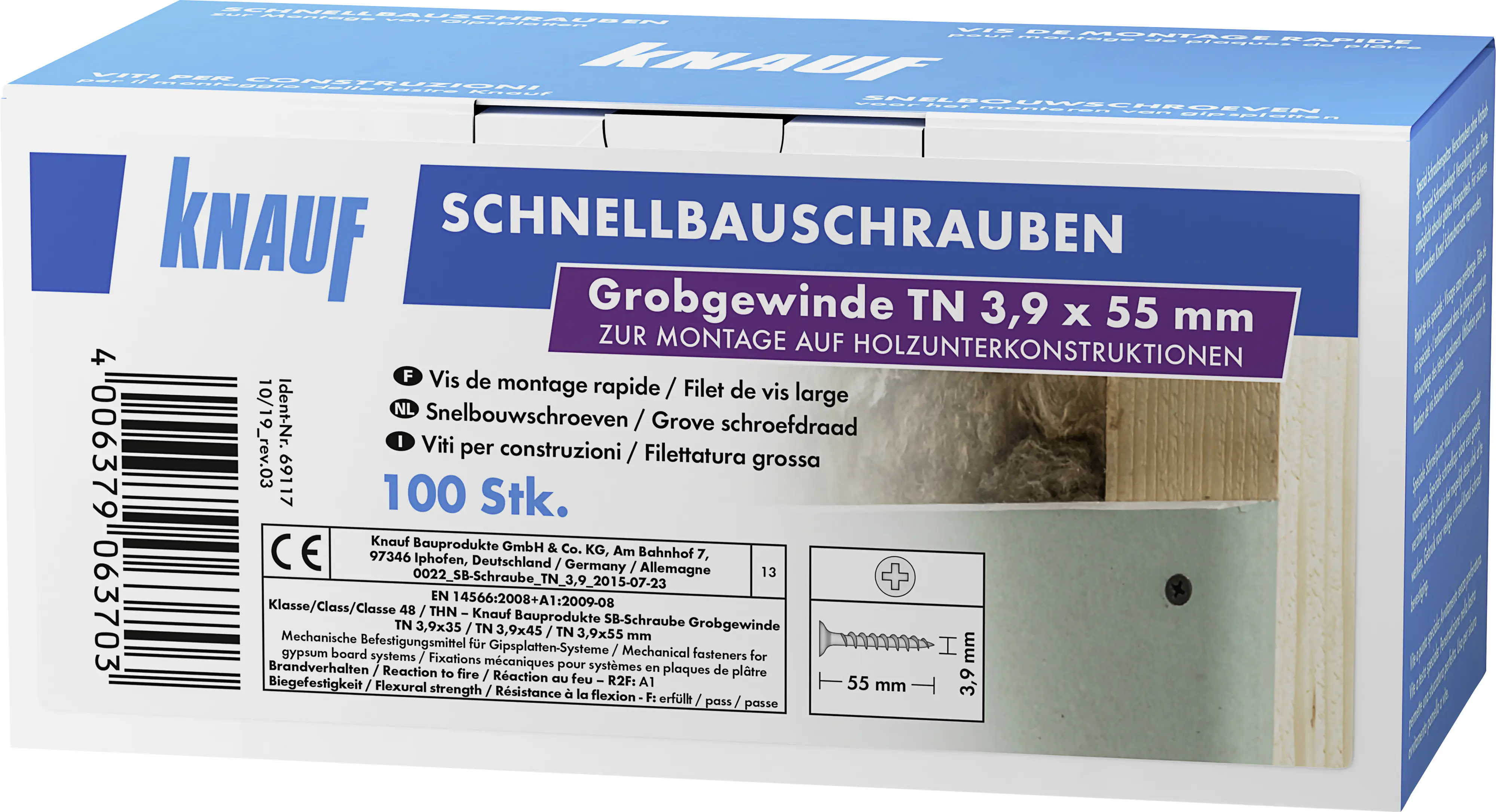 Knauf Schnellbauschrauben 3,9 x 55 mm, PH 1, 100 Stück