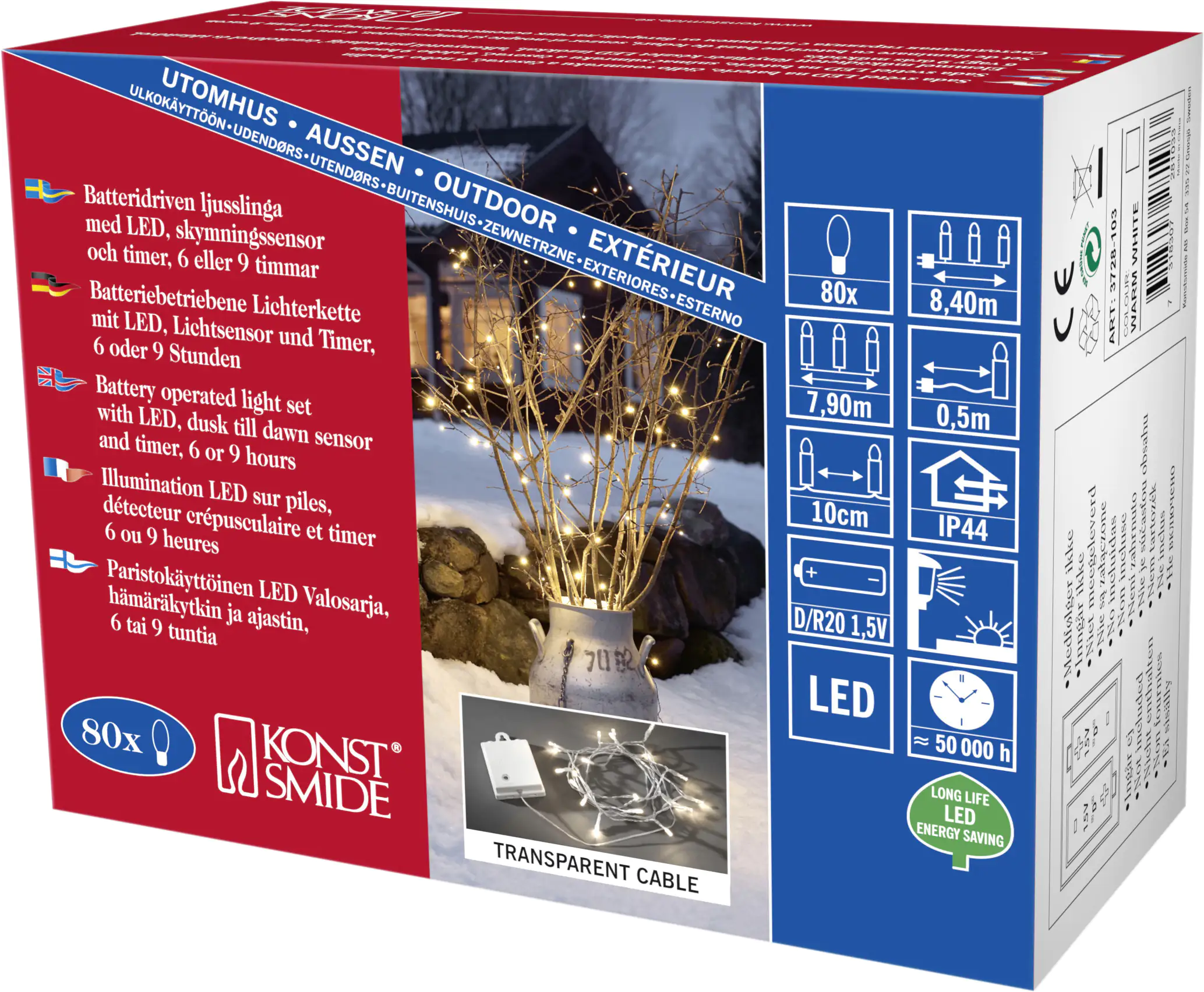 Konstsmide LED Lichterkette 80 LED für Außen 80 LED, warmweiß