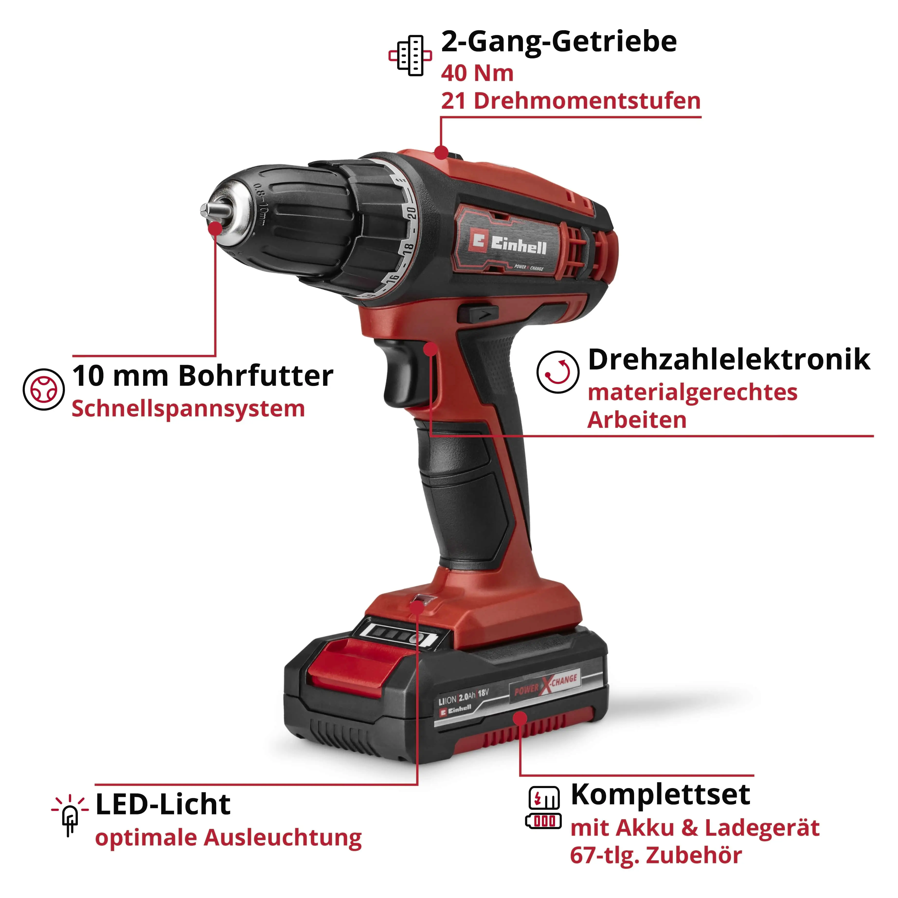 Einhell Akku-Bohrschrauber Mobile Werkstatt TC-AS 18 Li Set inkl. Akku & Ladegerät