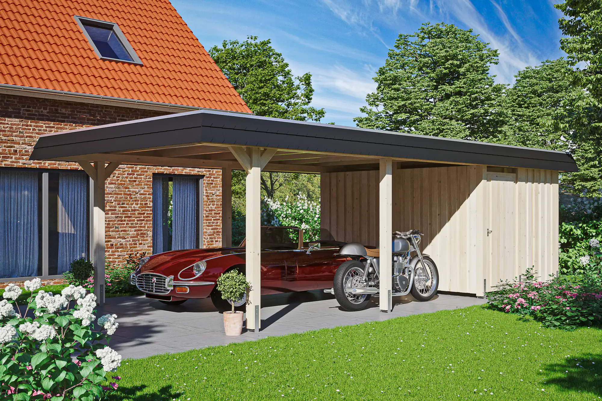 SKAN HOLZ Carport Wendland mit Abstellraum 409 x 870 cm mit Aluminiumdach