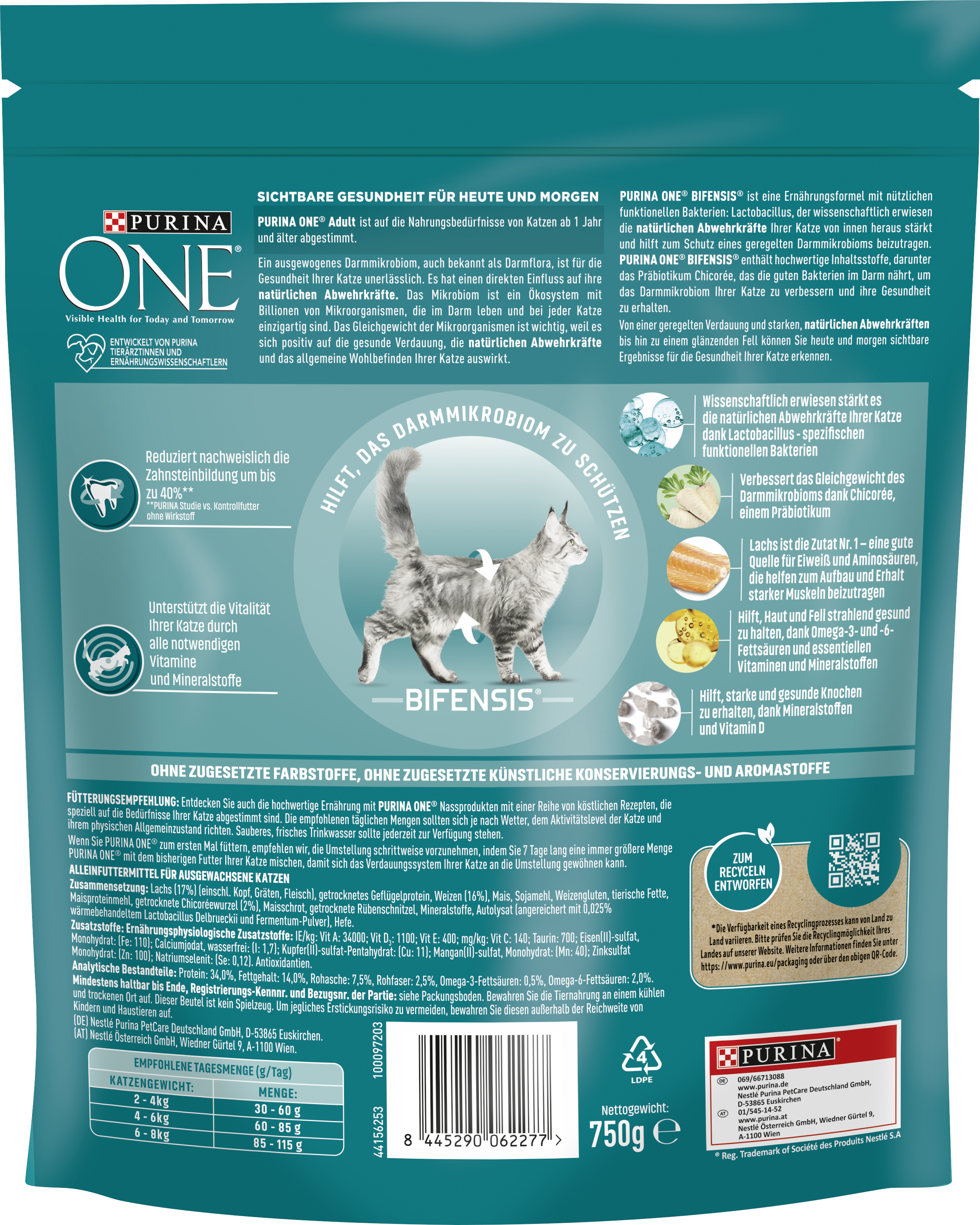 Purina ONE Adult reich an Lachs und Vollkorn-Getreide 750 g