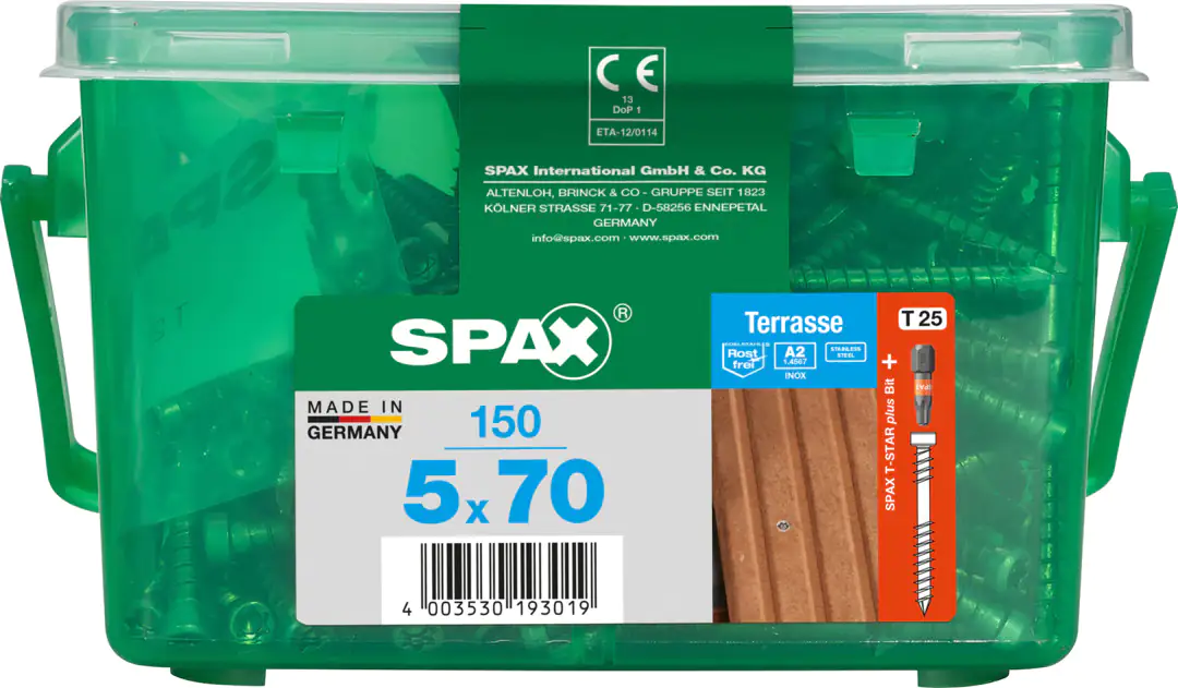 Spax Terrassenschrauben 5.0 x 70 mm TX 25 - 150 Stk. Spax Terrassenschrauben 5.0 x 70 mm TX 25 - 150 Stk.