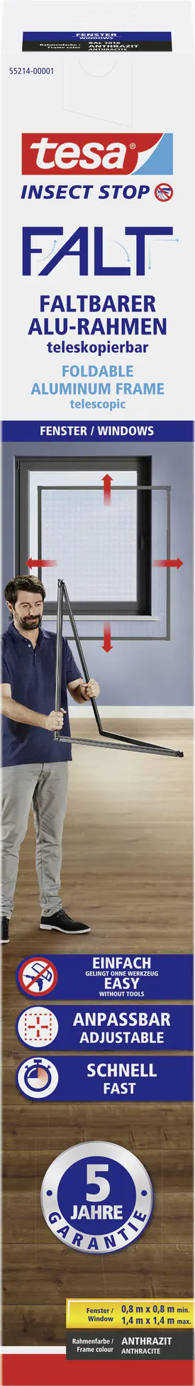 tesa Fliegenschutz-Fenster FALT 80 x 80 - 140 x 140 cm anthrazit/anthrazit