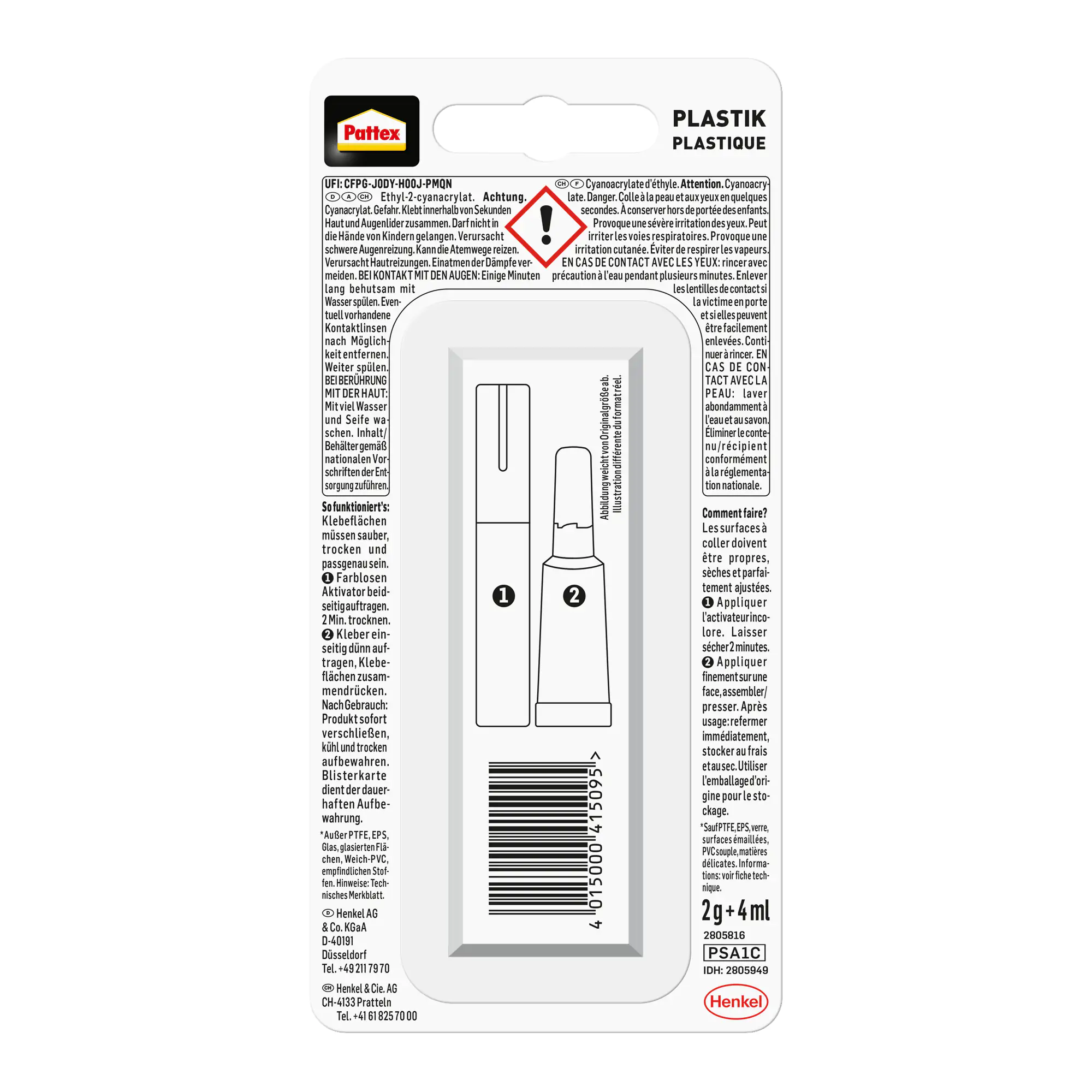 Pattex Sekundenkleber Plastix Flüssig 2 g + 4 ml Aktivator Stift, klar & farblos Pattex Sekundenkleber Plastix Flüssig 2 g + 4 ml Aktivator Stift, klar & farblos