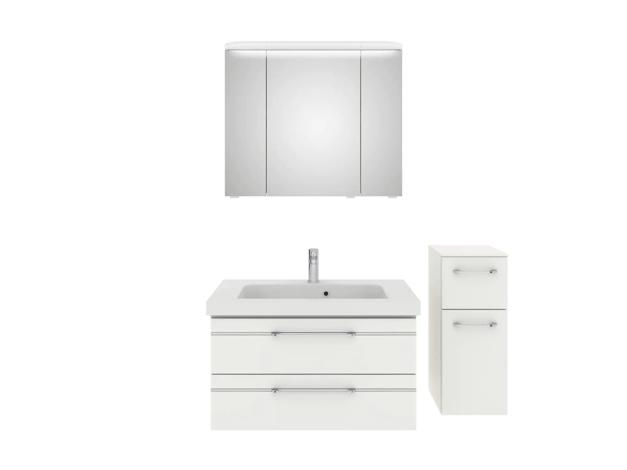Pelipal Badmöbel-Set Balto Weiß Hgl/Weiß Glanz mit Leuchtfuge + Unterschrank 122 cm