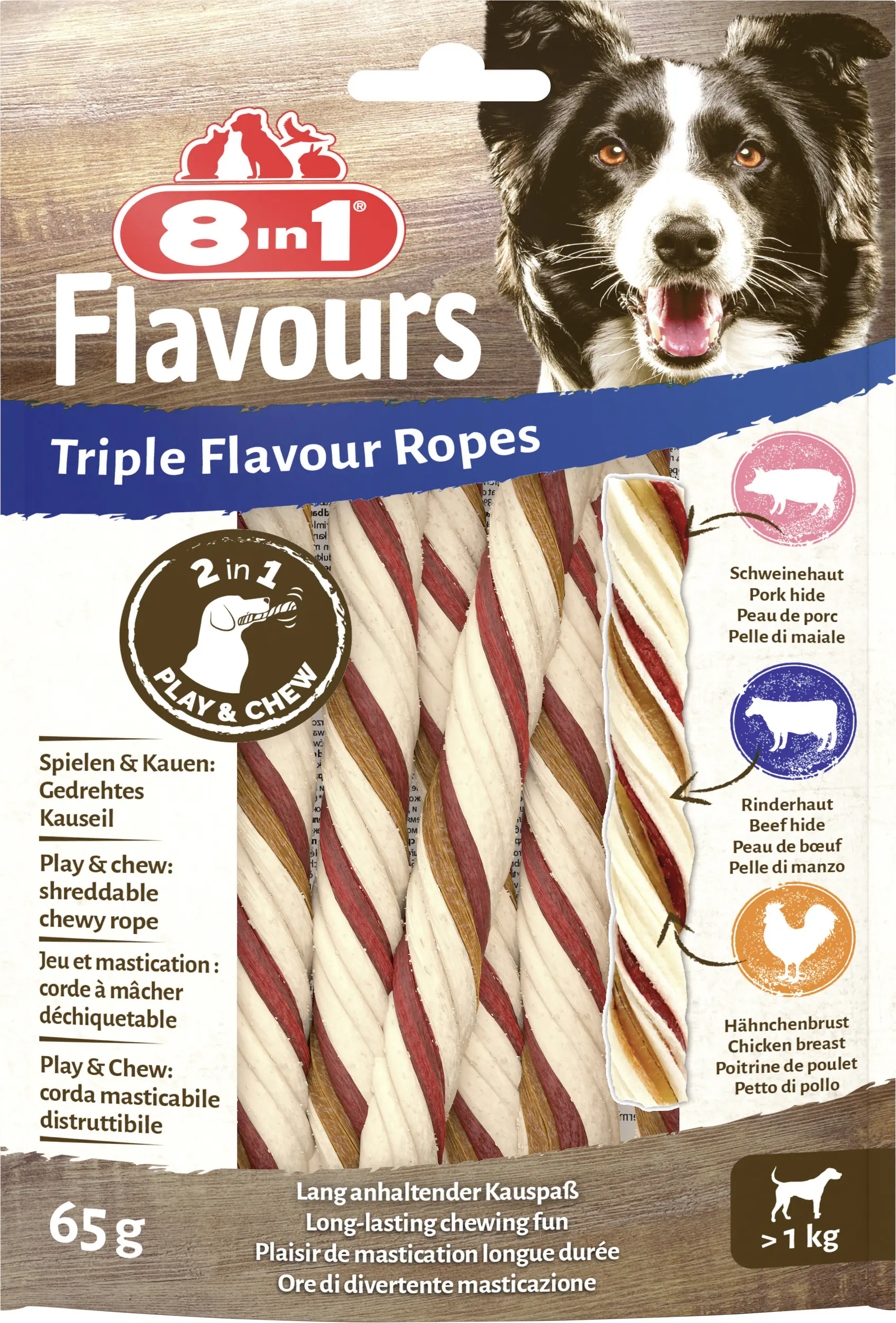 8in1 Hundeleckerli Triple Flavour Ropes 65 g
