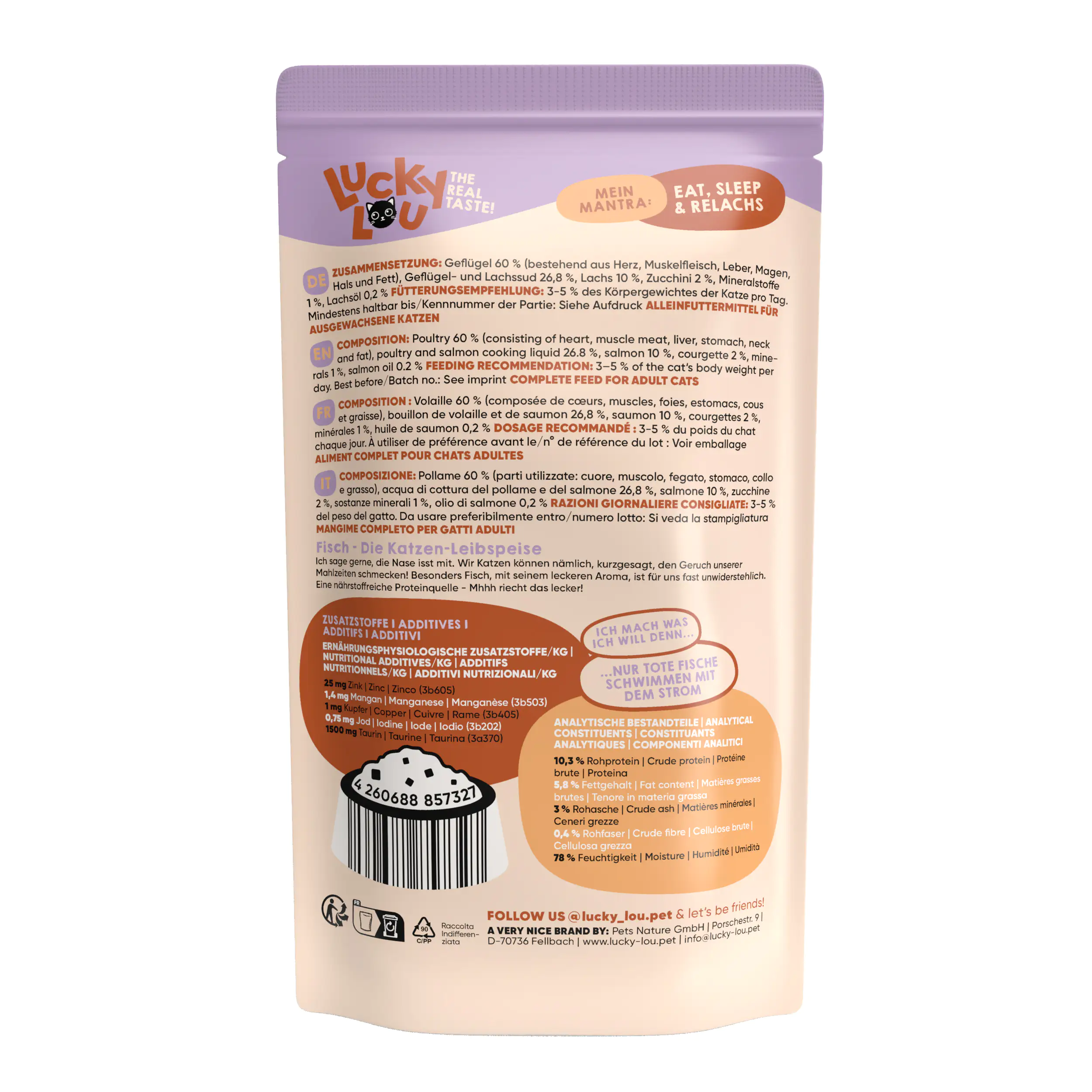 Lucky Lou Katzenfutter Geflügel und Lachs 125g