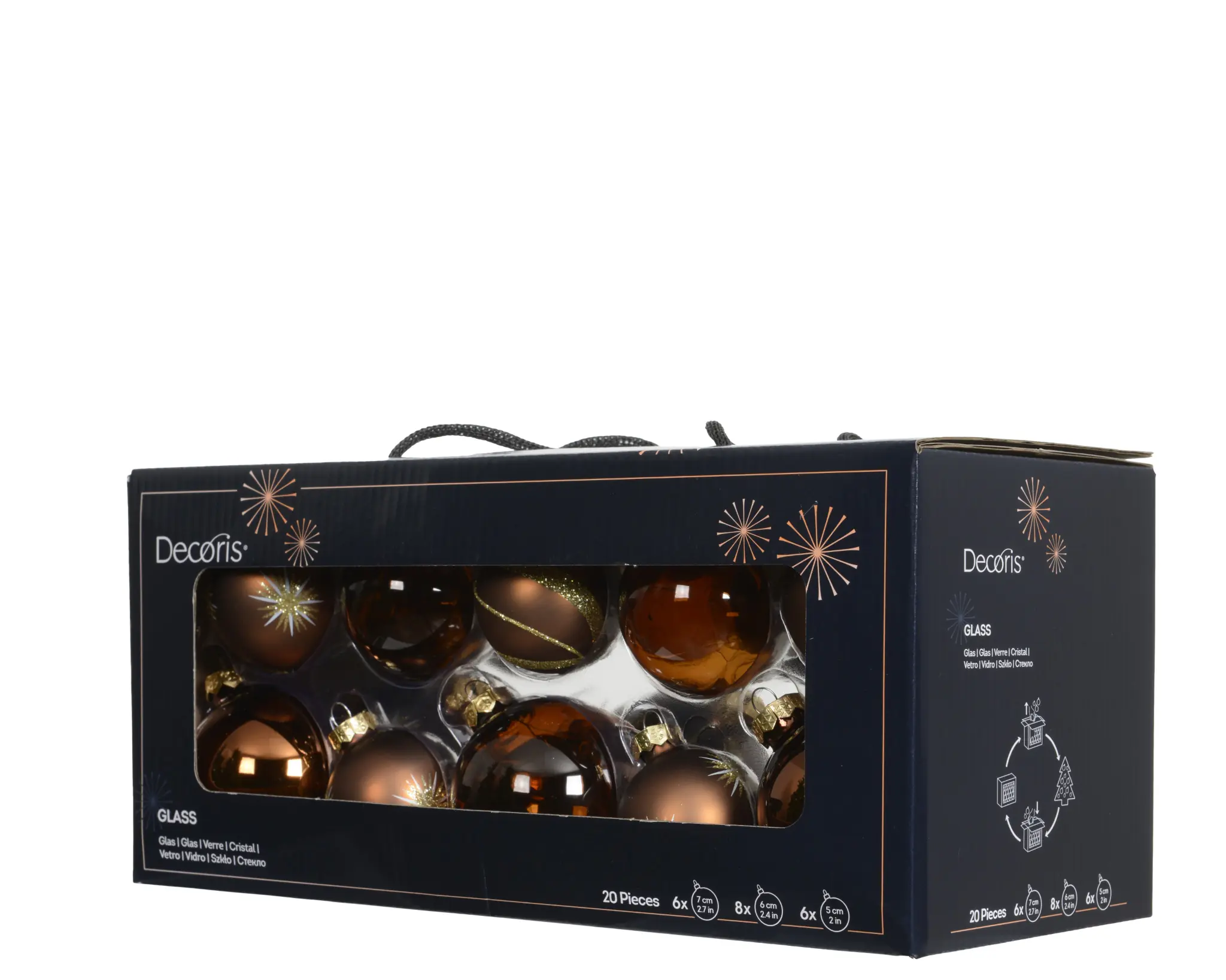 Decoris Weihnachtskugeln aus Glas Ø 5, 6, 7 cm espressobraun 20 Stück