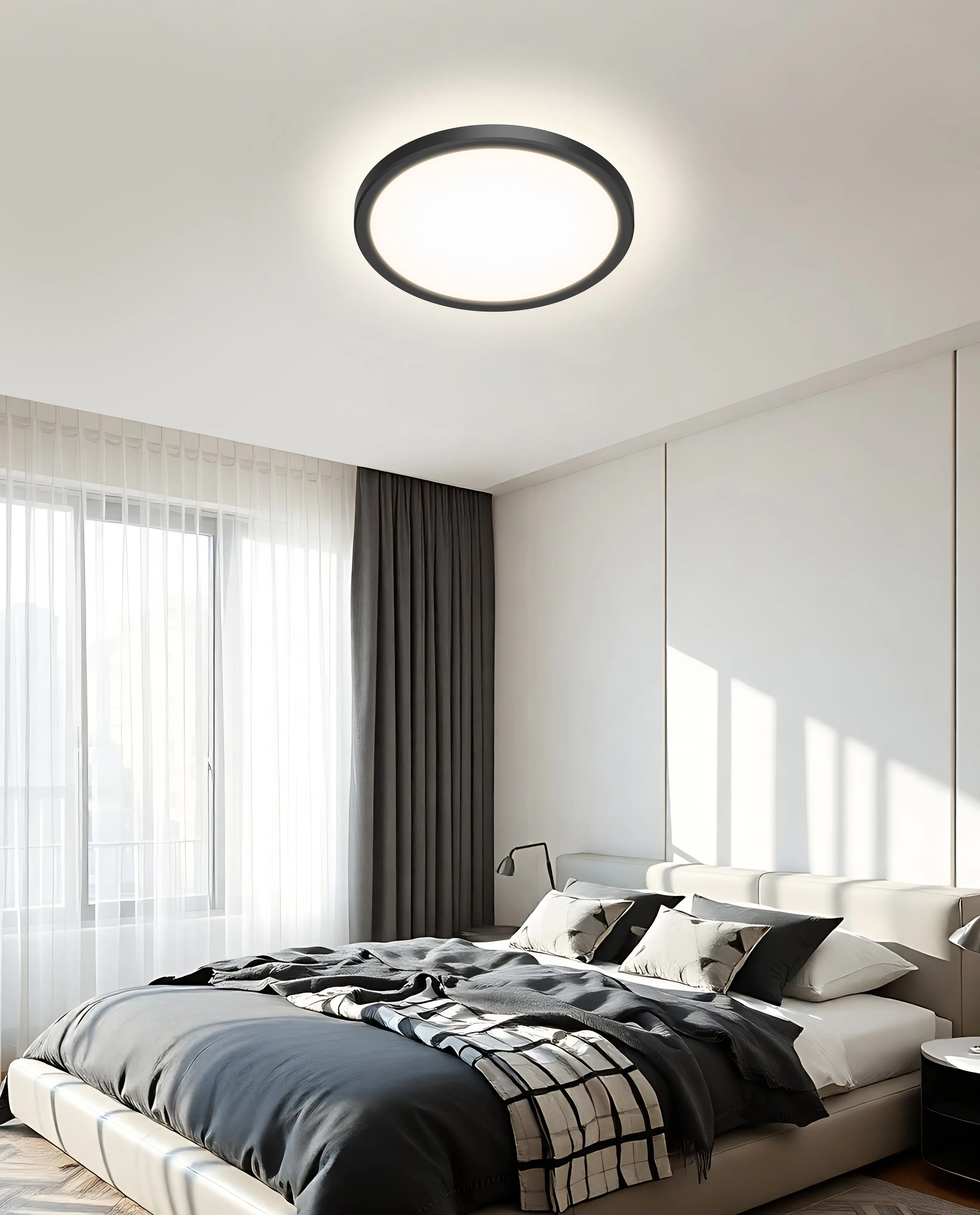 LED Deckenleuchte Edita mit Bewegungsmelder schwarz-weiß Ø 24 x 3 cm warmweiß