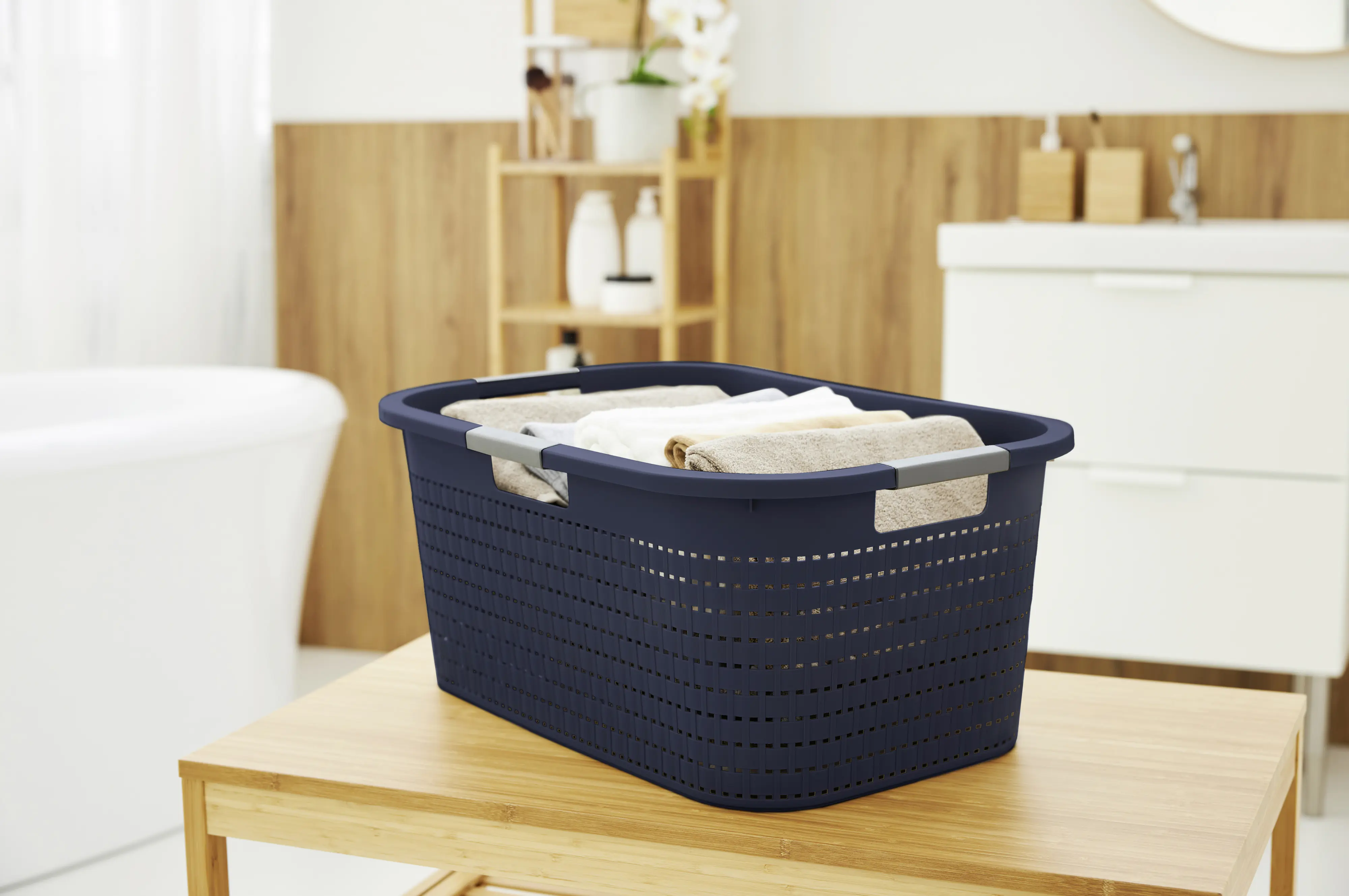 Rotho Wäschekorb Country, 40 L midnight blau