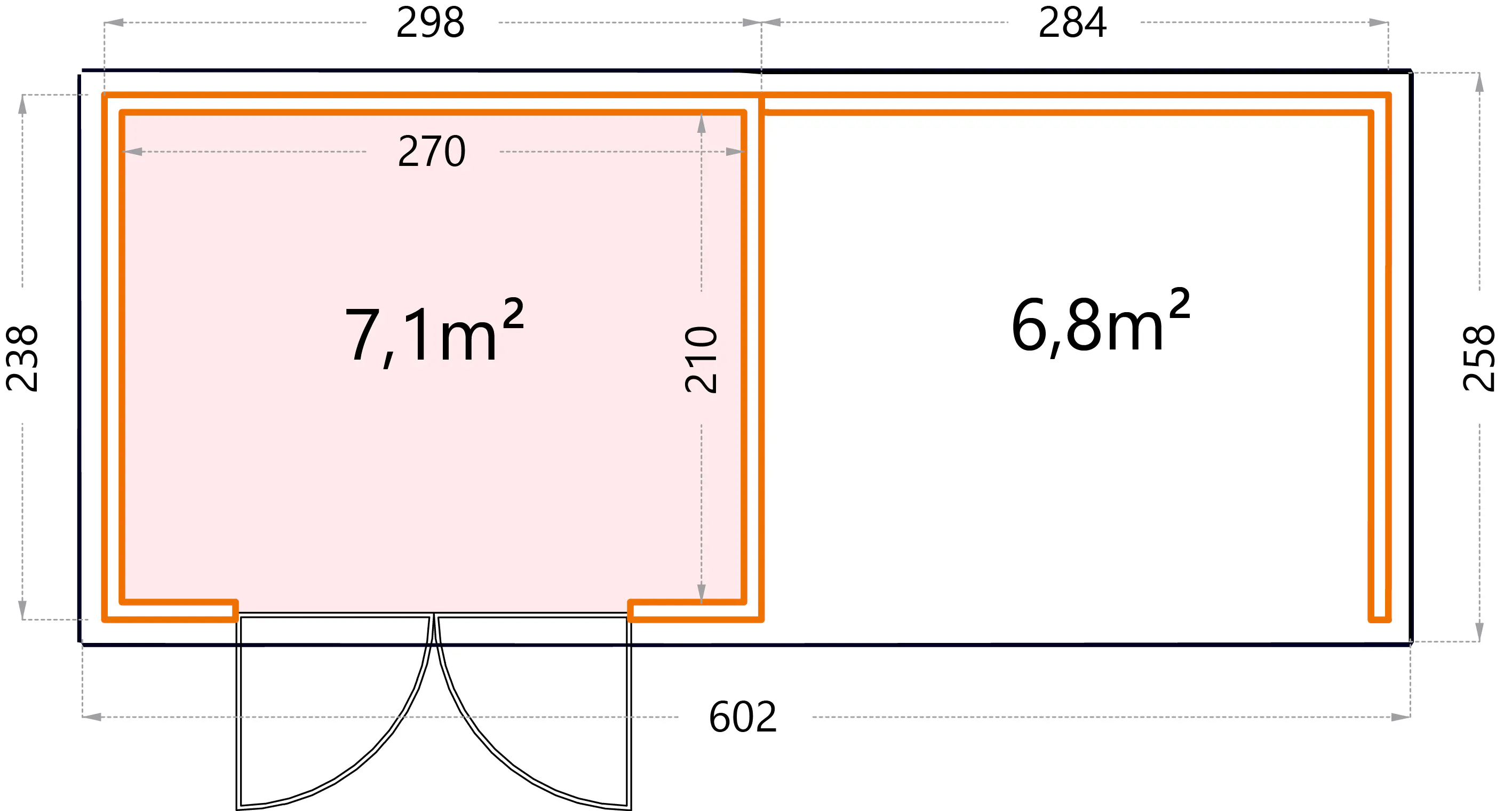 Telluria Gerätehaus Classico Lounge S 3024 rechts weiß 582 x 238 cm