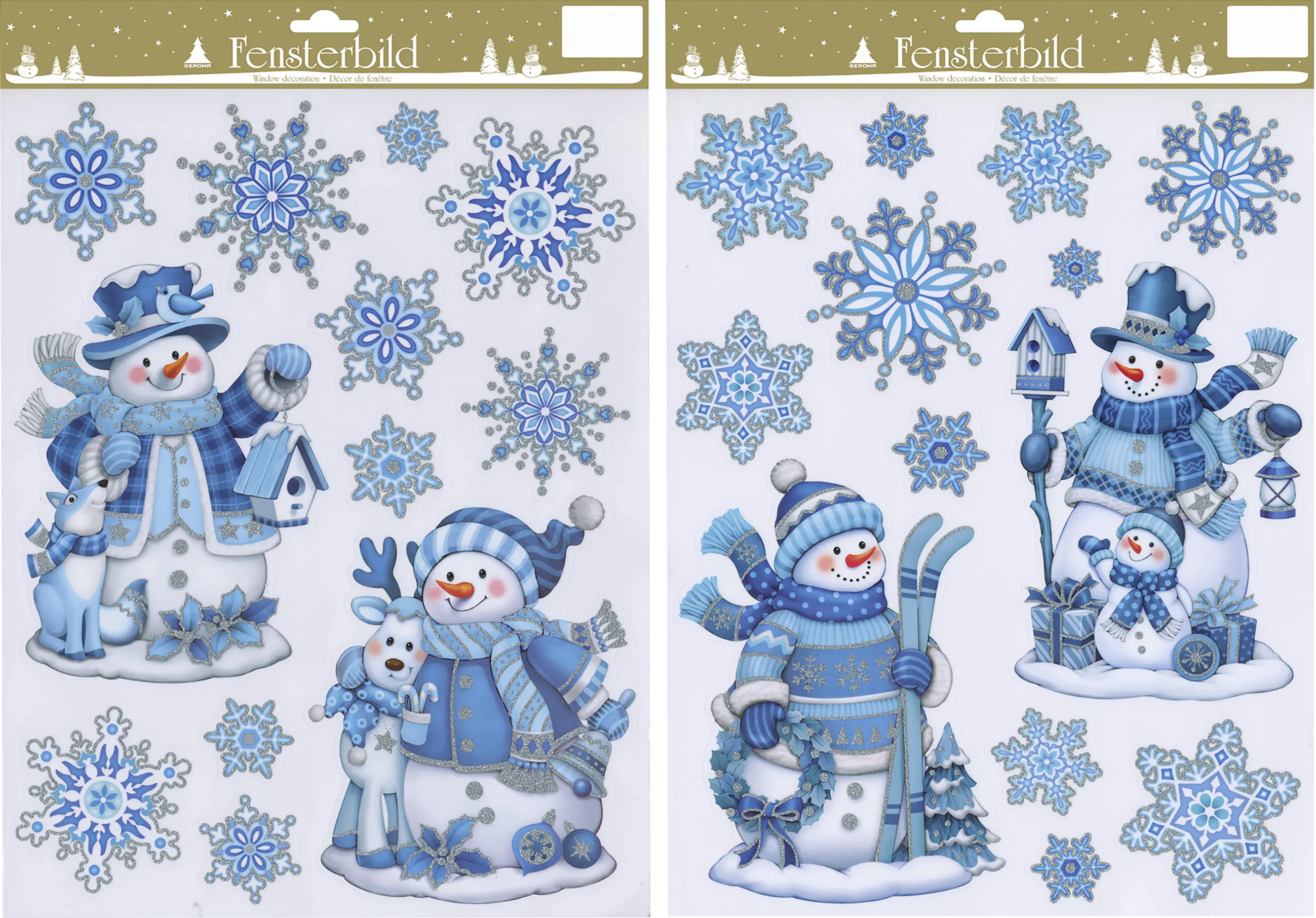 Fensterbild mit Schneemann & Schneeflocken Kunststoff 29 x 41 cm blau-weiß 2-fach sortiert