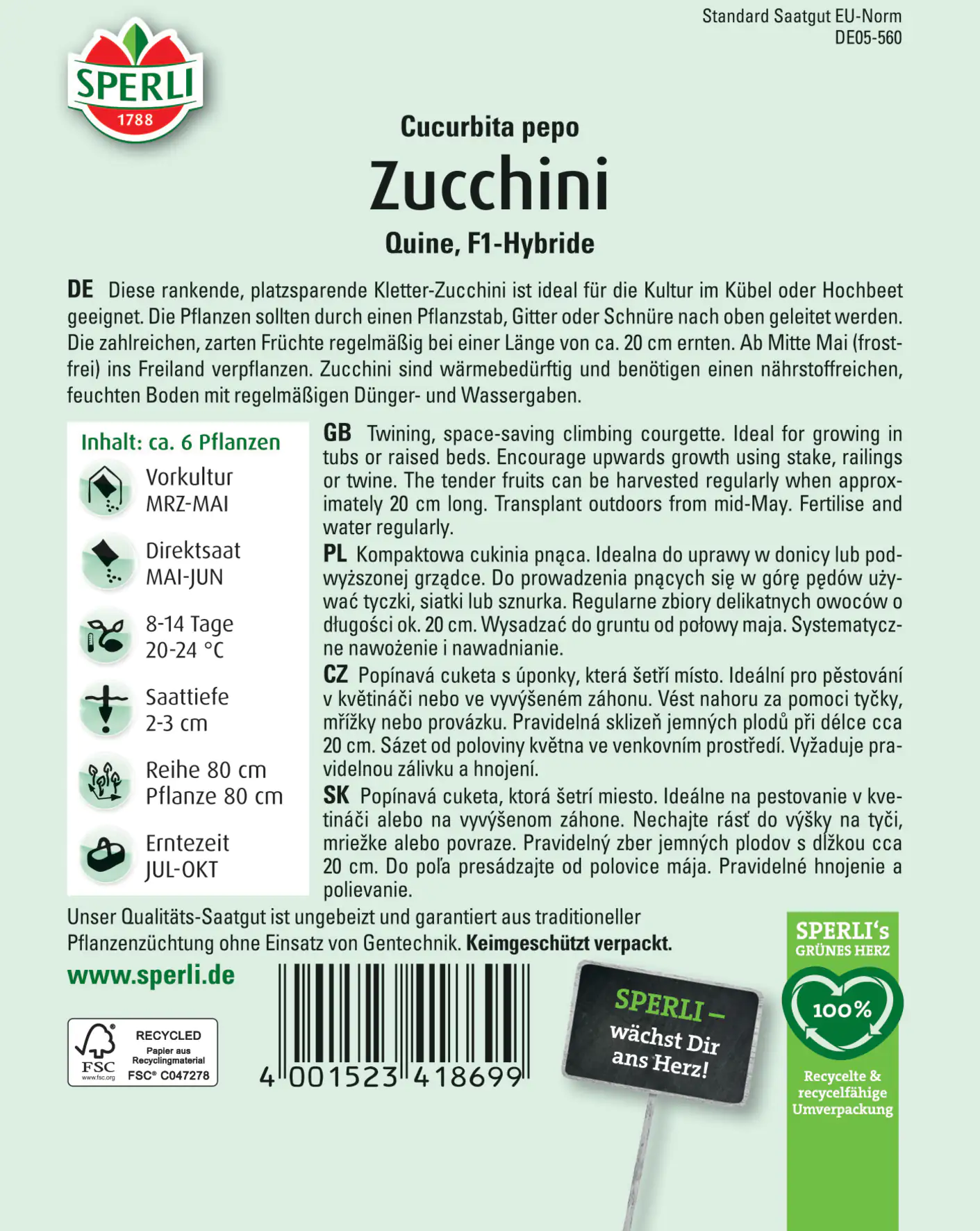 Sperli Zucchini Quine F1