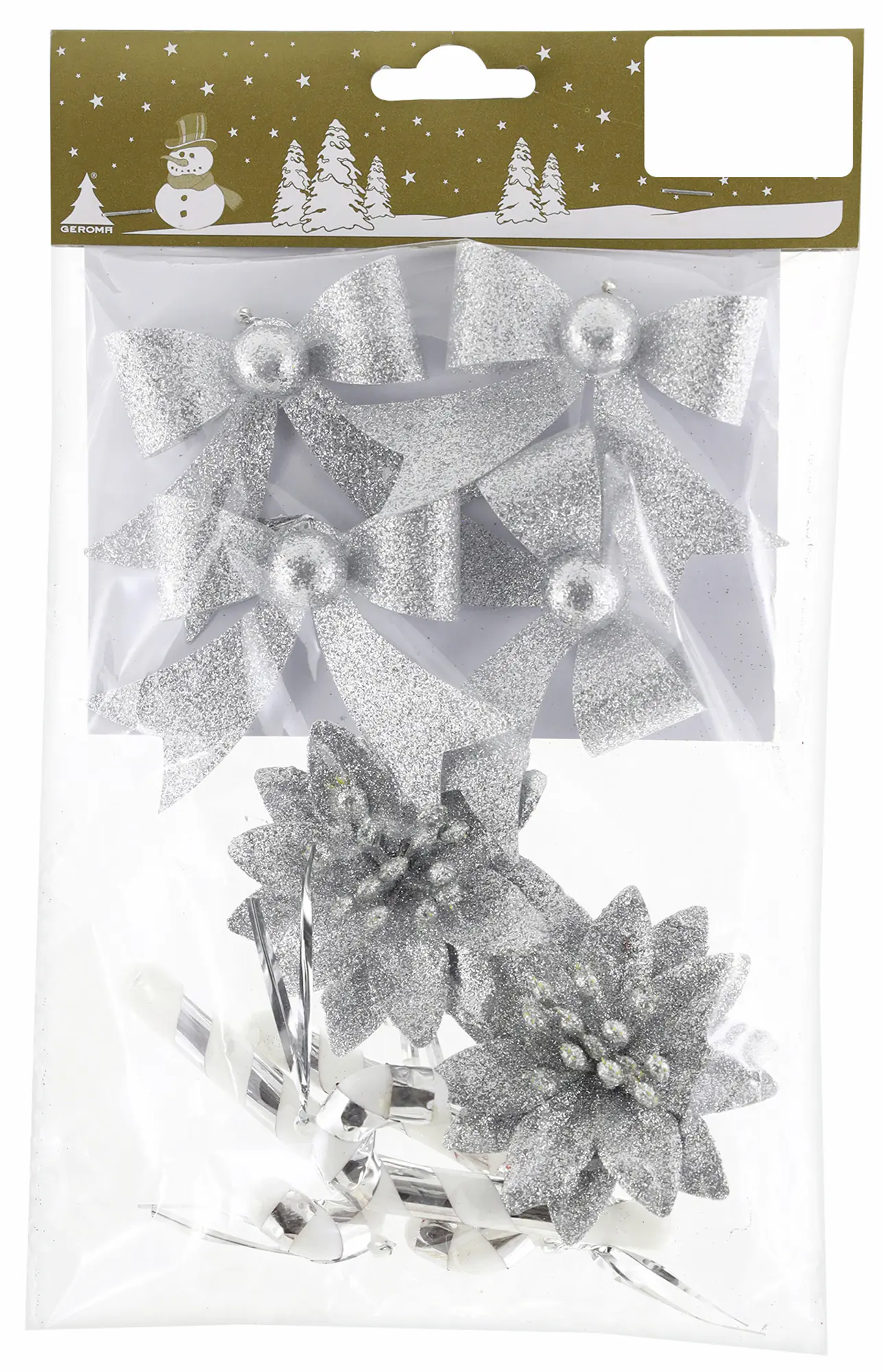 Baumdekoration Weihnachten aus Kunststoff mit Glitter silber 9-tlg