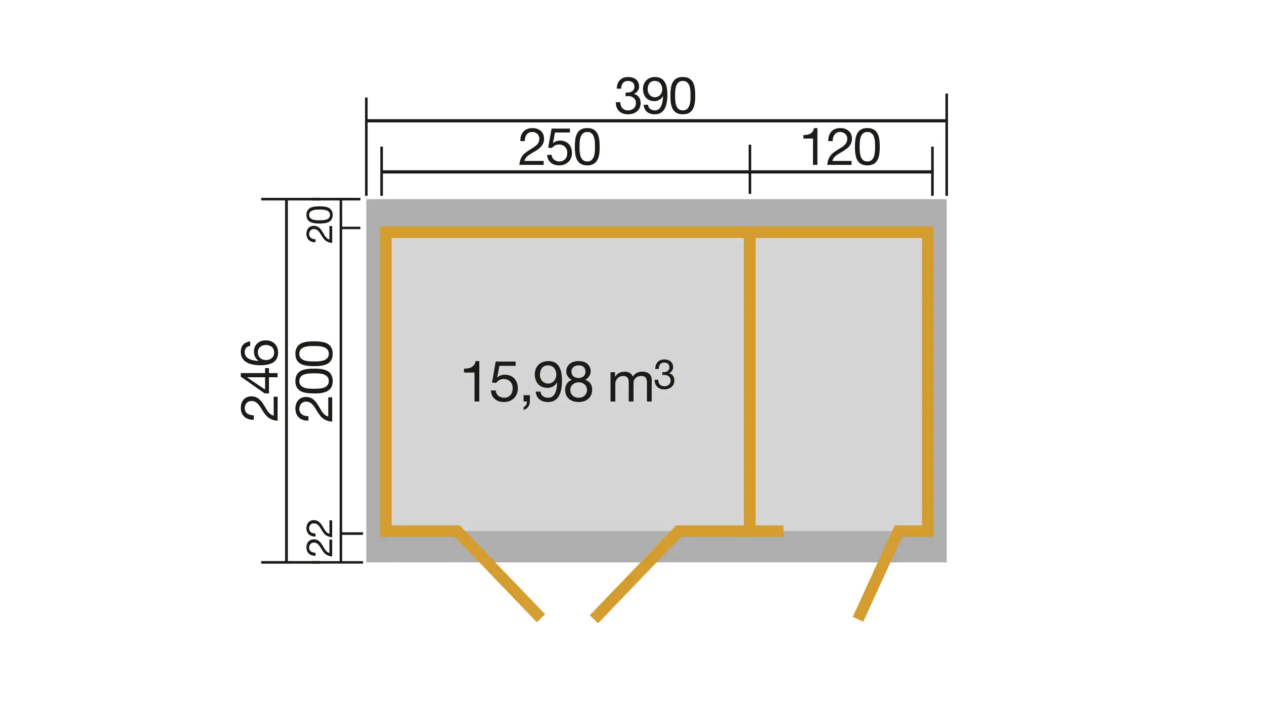 Weka Gartenhaus Raine 370 x 200 cm anthrazit mit Fußboden