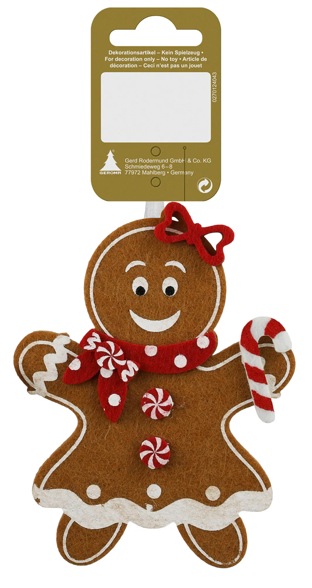 Dekohänger Lebkuchenfrau Filz 12 cm braun weiß rot 1 Stück