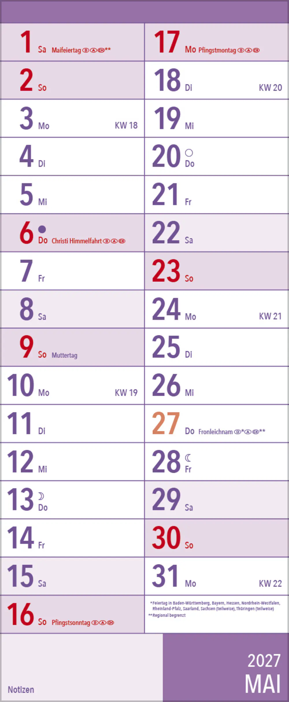 Korsch Kalender XL-Planer Großdruck 2027 
