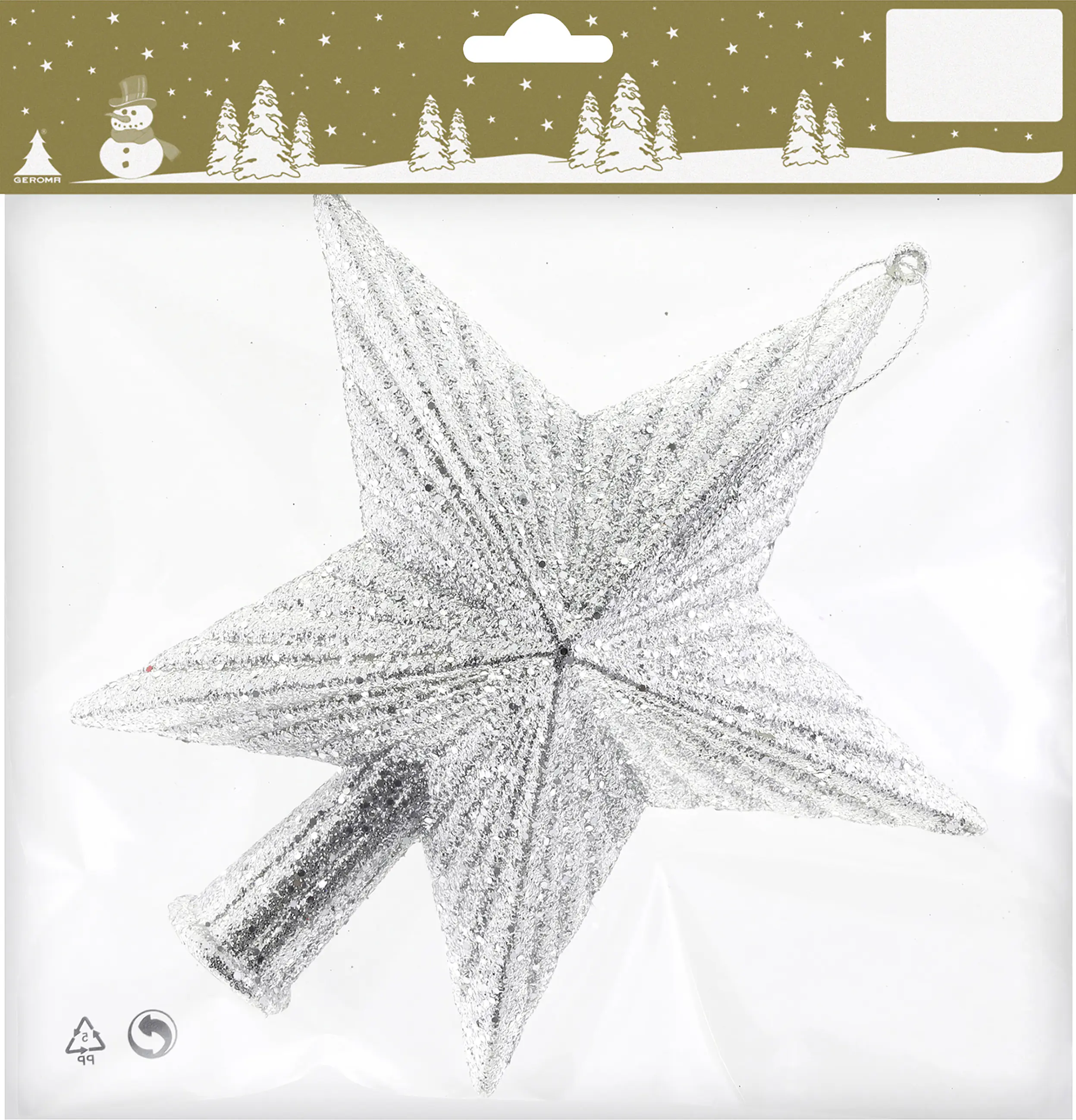 Baumspitze Stern Kunststoff 18 x 19 cm silber