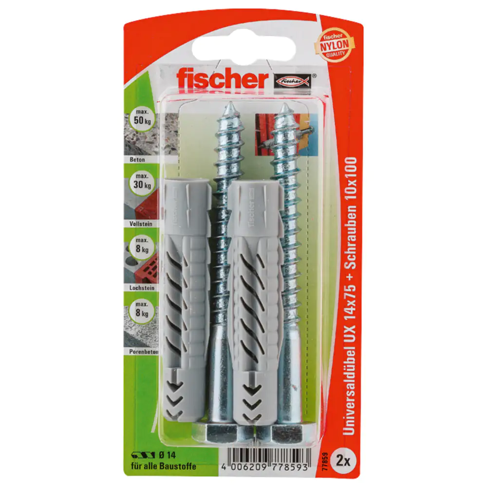 Fischer Universaldübel-Set UX 14.0 x 75 mm - 2 Stück