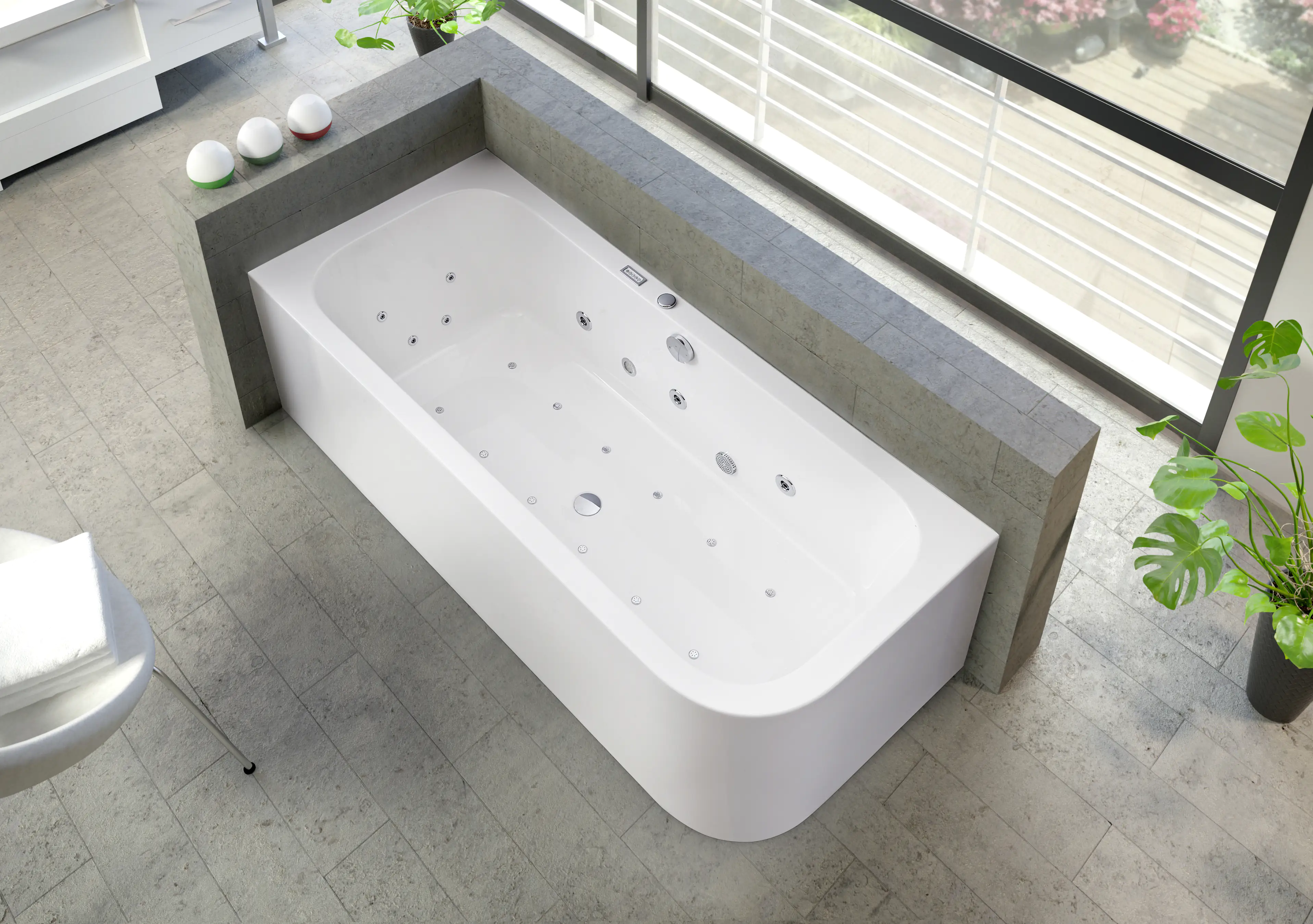 Ottofond Whirlpool-Komplettset Spirit mit Ab-/Überlaufgarnitur 180 x 80 cm, weiß, Modell A