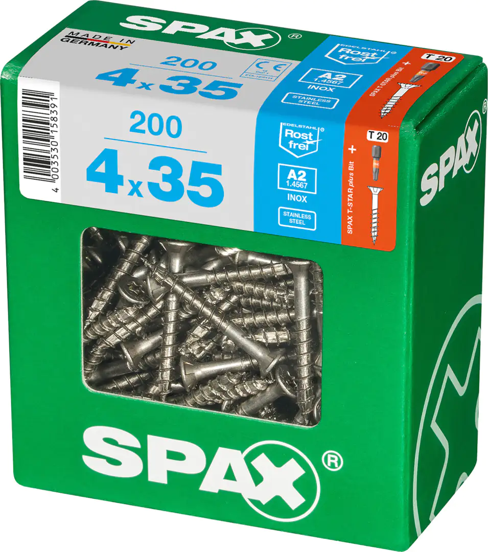 Spax Universalschrauben 4.0 x 35 mm TX 20 - 200 Stk. Spax Universalschrauben 4.0 x 35 mm TX 20 - 200 Stk.