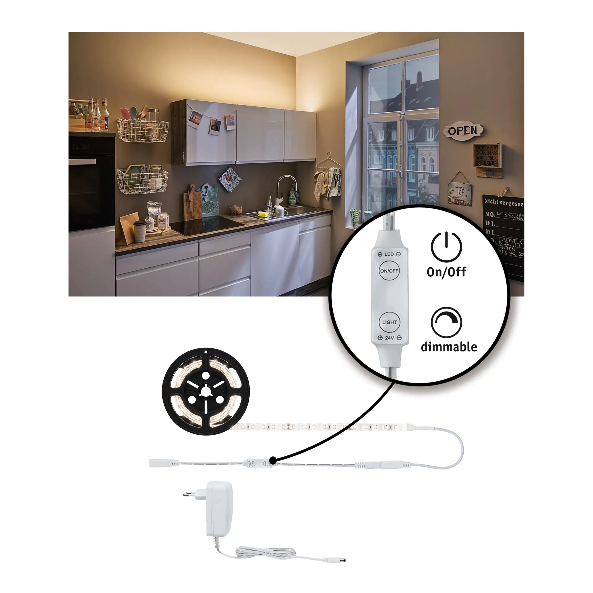 4000870789551 Paulmann SimpLED Power Stripe Set weiß 1,5 m warmweiß inkl Dimm/Switch