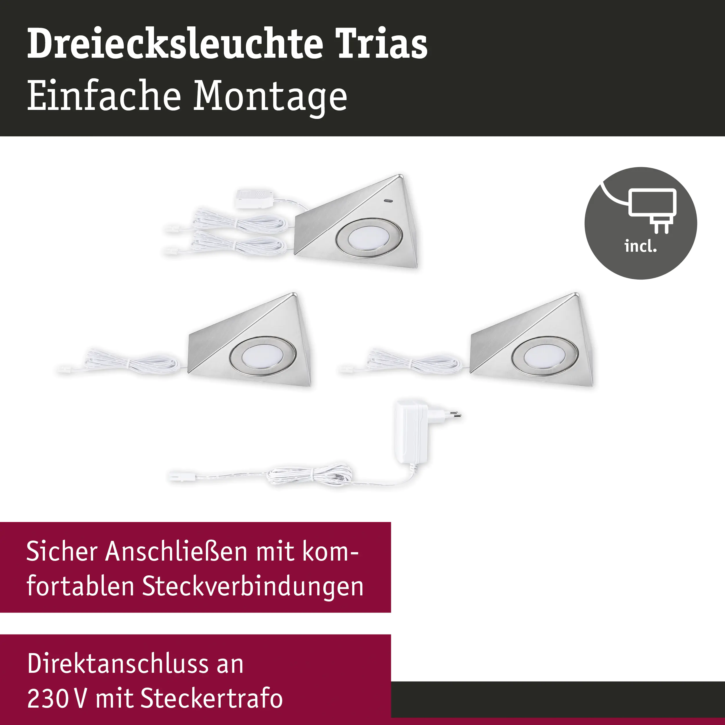 Paulmann LED Unterbauleuchte Trias eisen gebürstet warmweiß 3 er Set Paulmann LED Unterbauleuchte Trias eisen gebürstet warmweiß 3 er Set