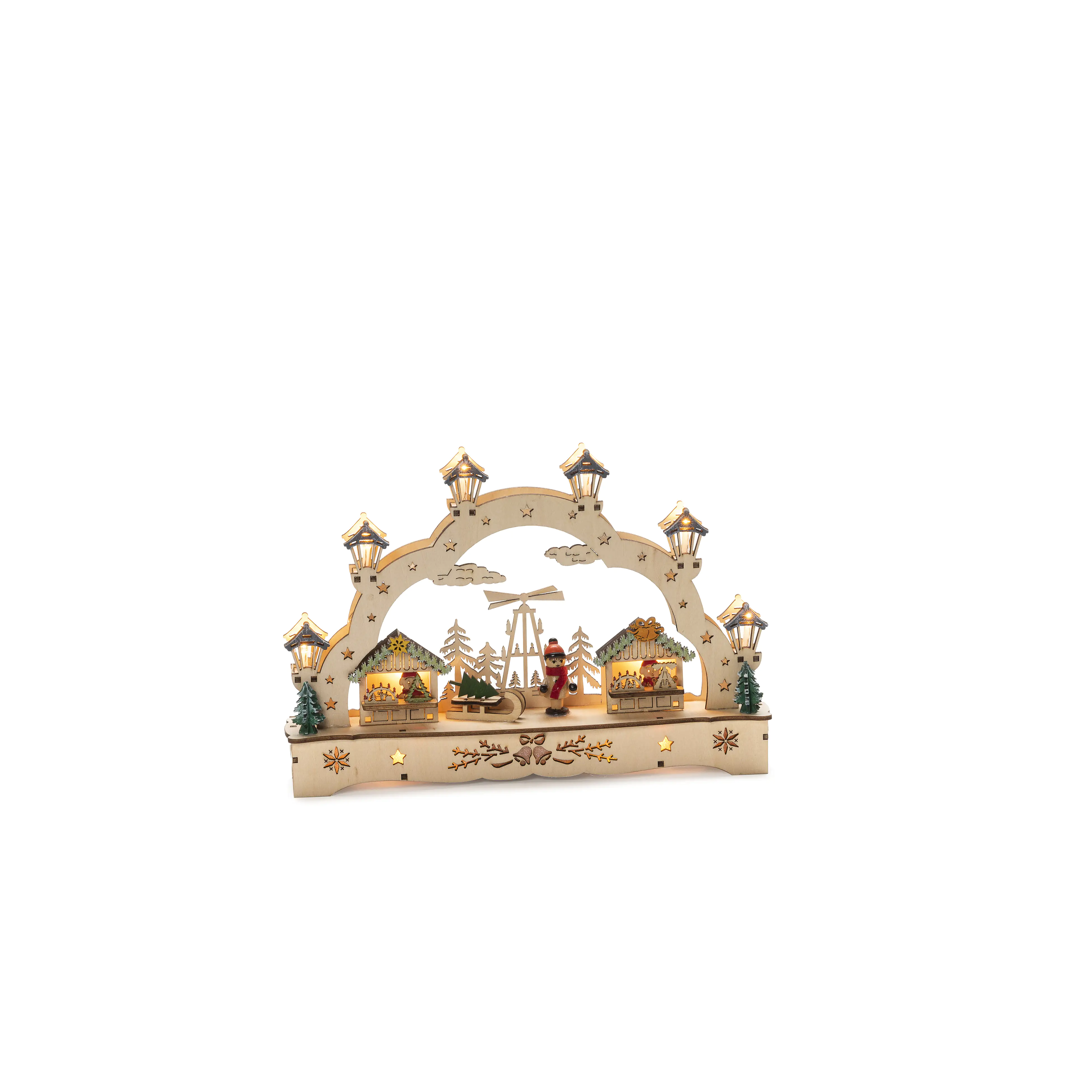 Konstsmide LED Holzsilhouette 2 Häuser mit Junge 27,5x 4,5 x 19,5 cm