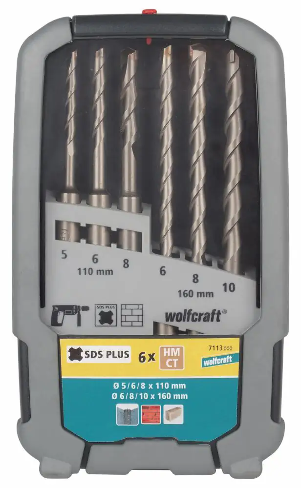 Wolfcraft Hammer-Schlagbohrer SDS-Plus, Hartmetall, 6 Stück sortiert Wolfcraft Hammer-Schlagbohrer SDS-Plus, Hartmetall, 6 Stück sortiert