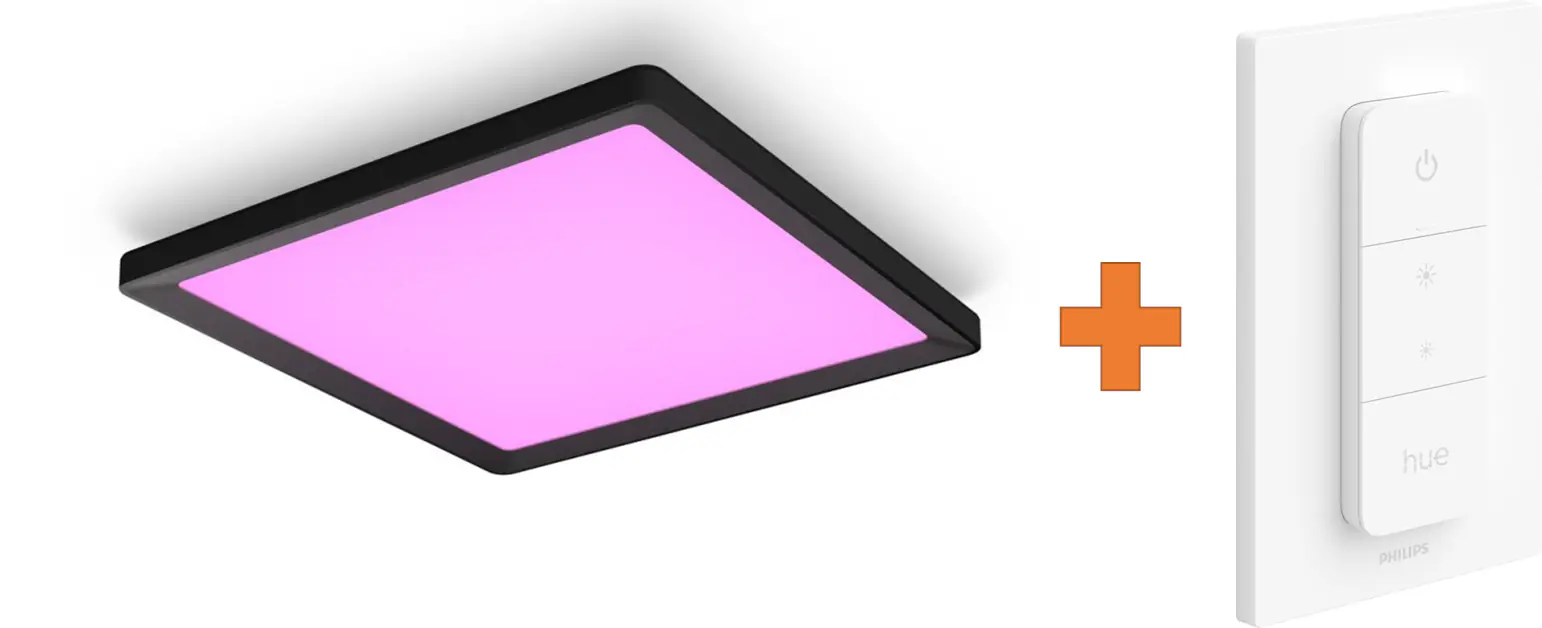 Philips Hue LED Deckenleuchte Tento + Dimmschalter eckig schwarz 39,5 x 39,5 cm RGB