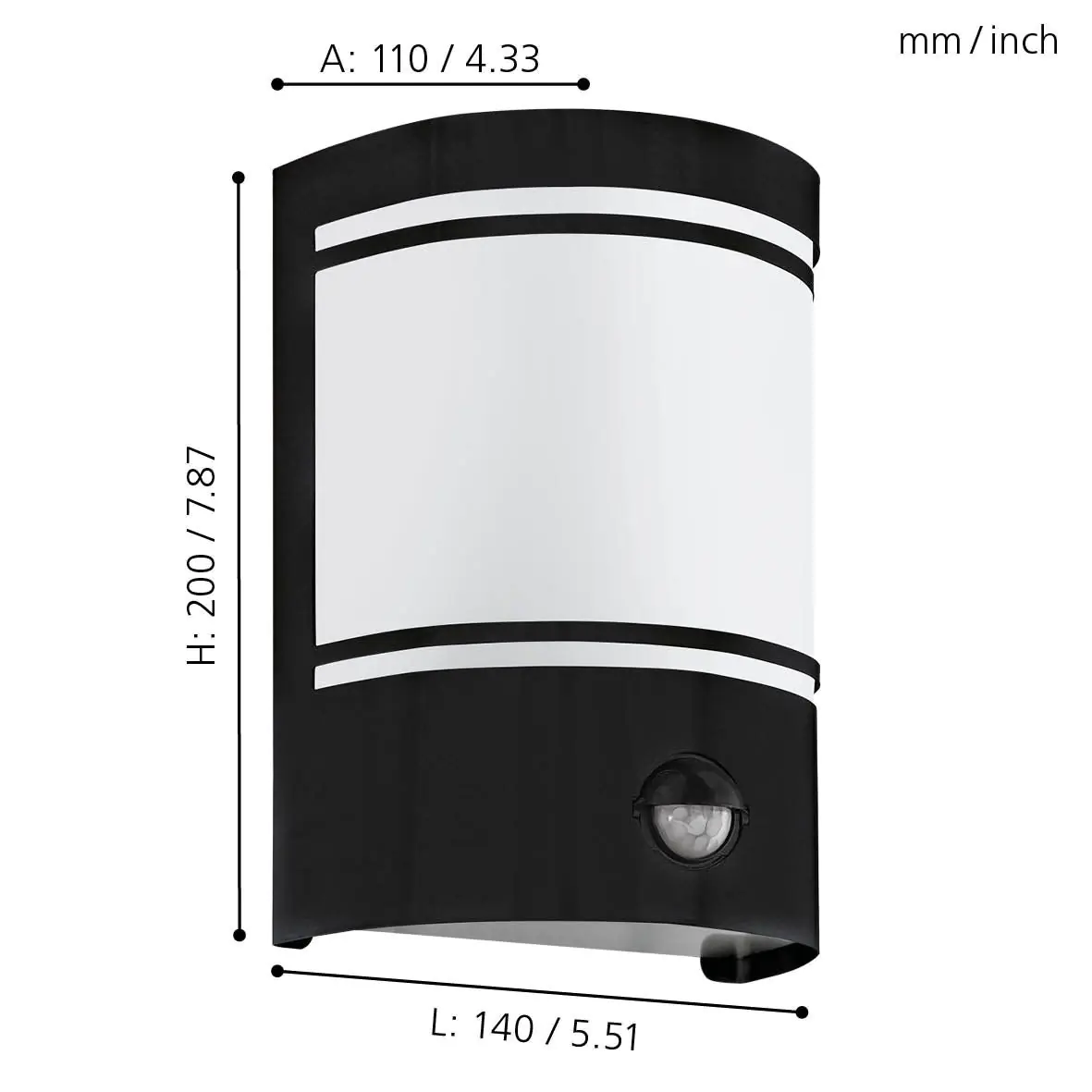 Eglo Außen-Wandleuchte Cerno schwarz 20 x 14 cm mit Bewegungsmelder E27