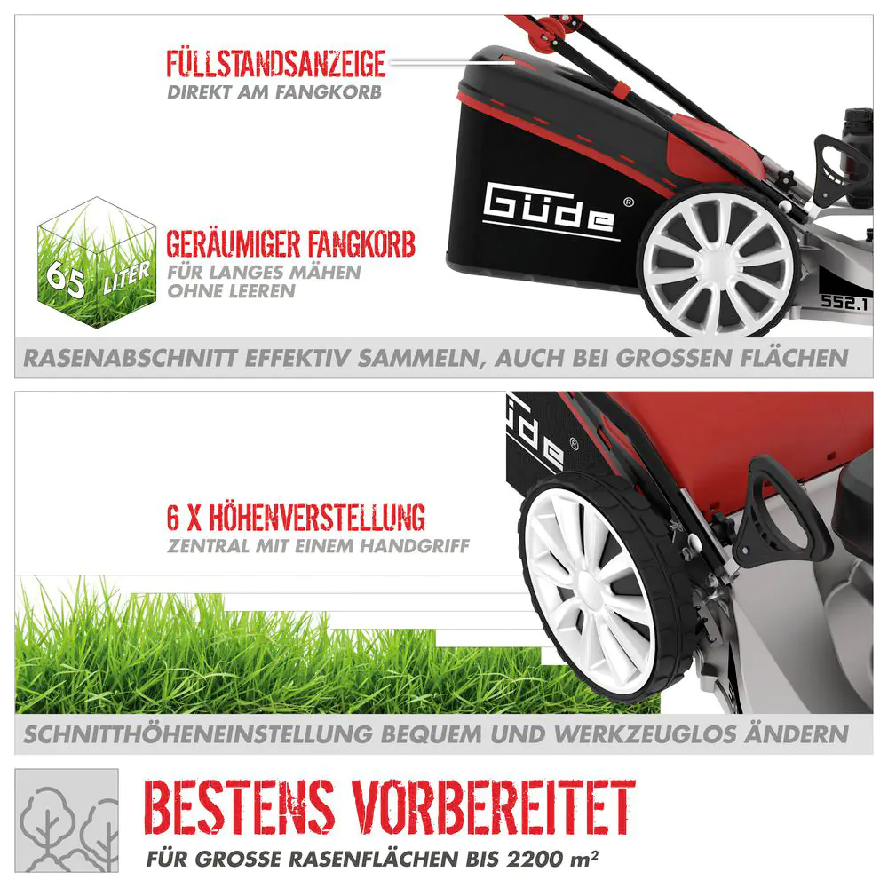 Güde Benzin Rasenmäher BIG WHEELER 553.1 R 3,5 kW, 55 cm Schnittbreite
