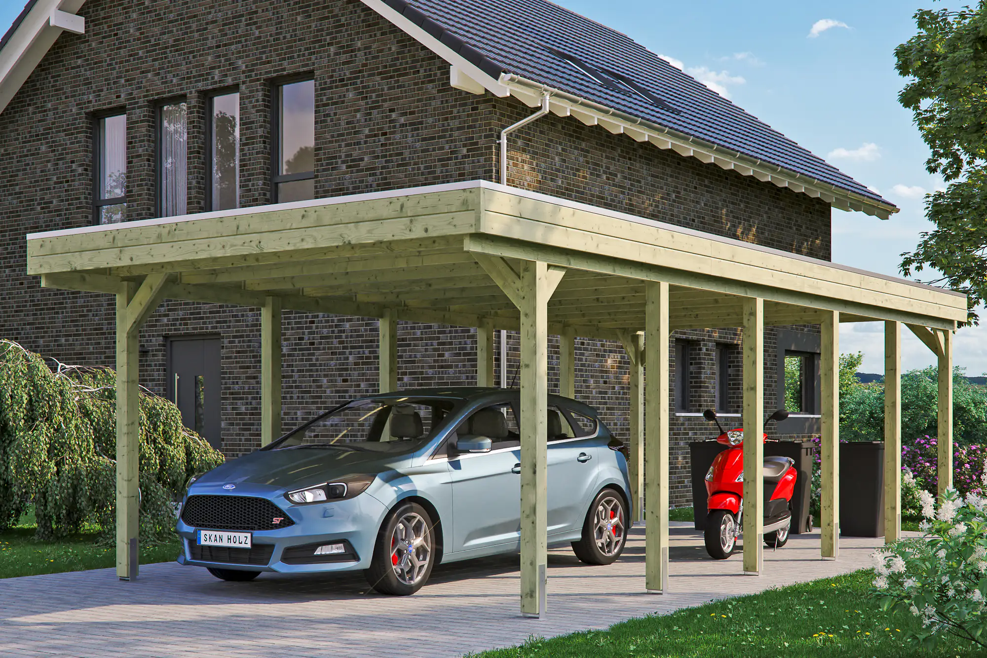 SKAN HOLZ Carport Friesland 397 x 860 cm mit EPDM-Dach