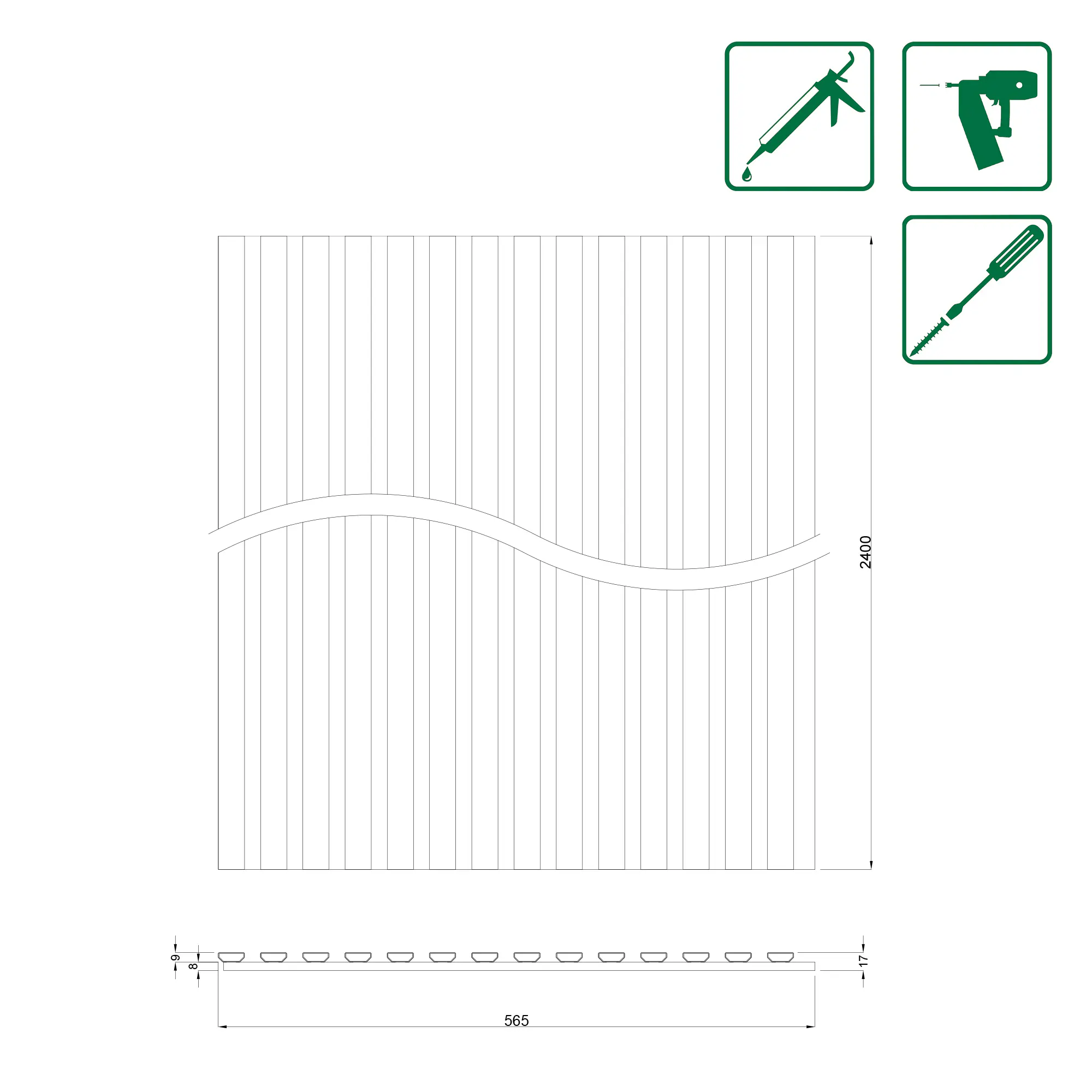 Neuhofer Akustikpaneel Eiche foliert 240 x 56,5 x 1,7 cm braun