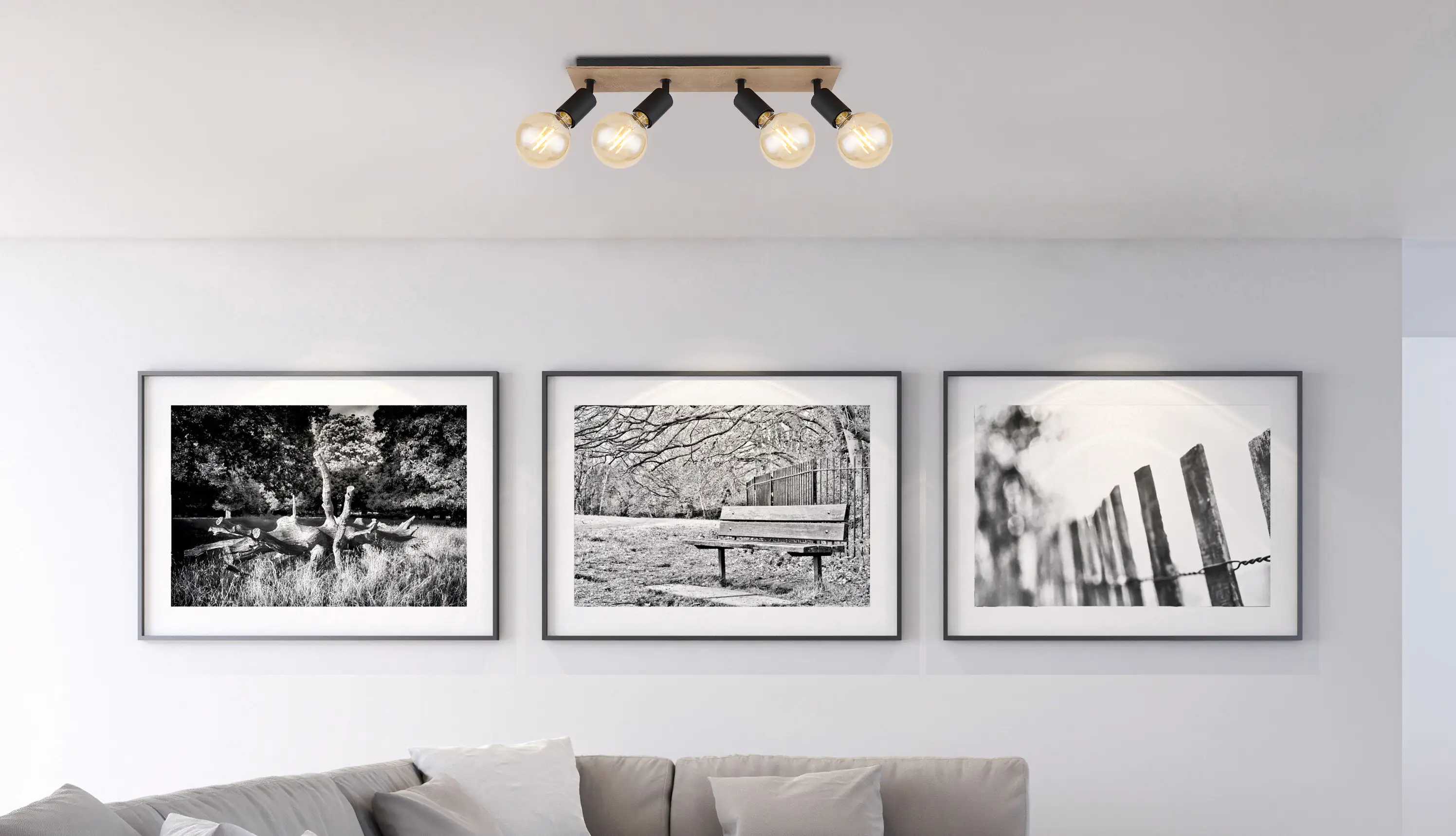 Globo 4er Spot Martha schwarz-braun 49 x 9 cm E27, max. 60 W