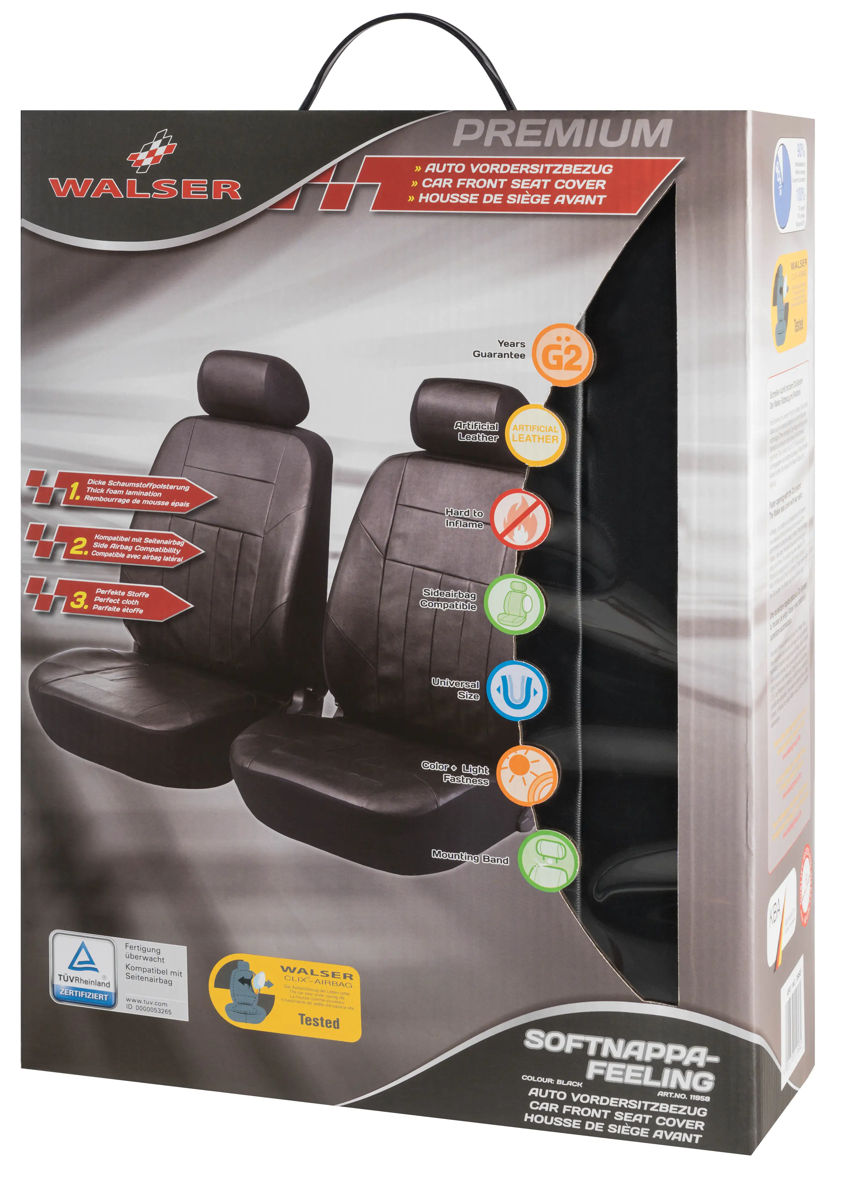 Walser Autositzbezug Kunstleder Soft Nappa schwarz für zwei Vordersitze 6-teilig