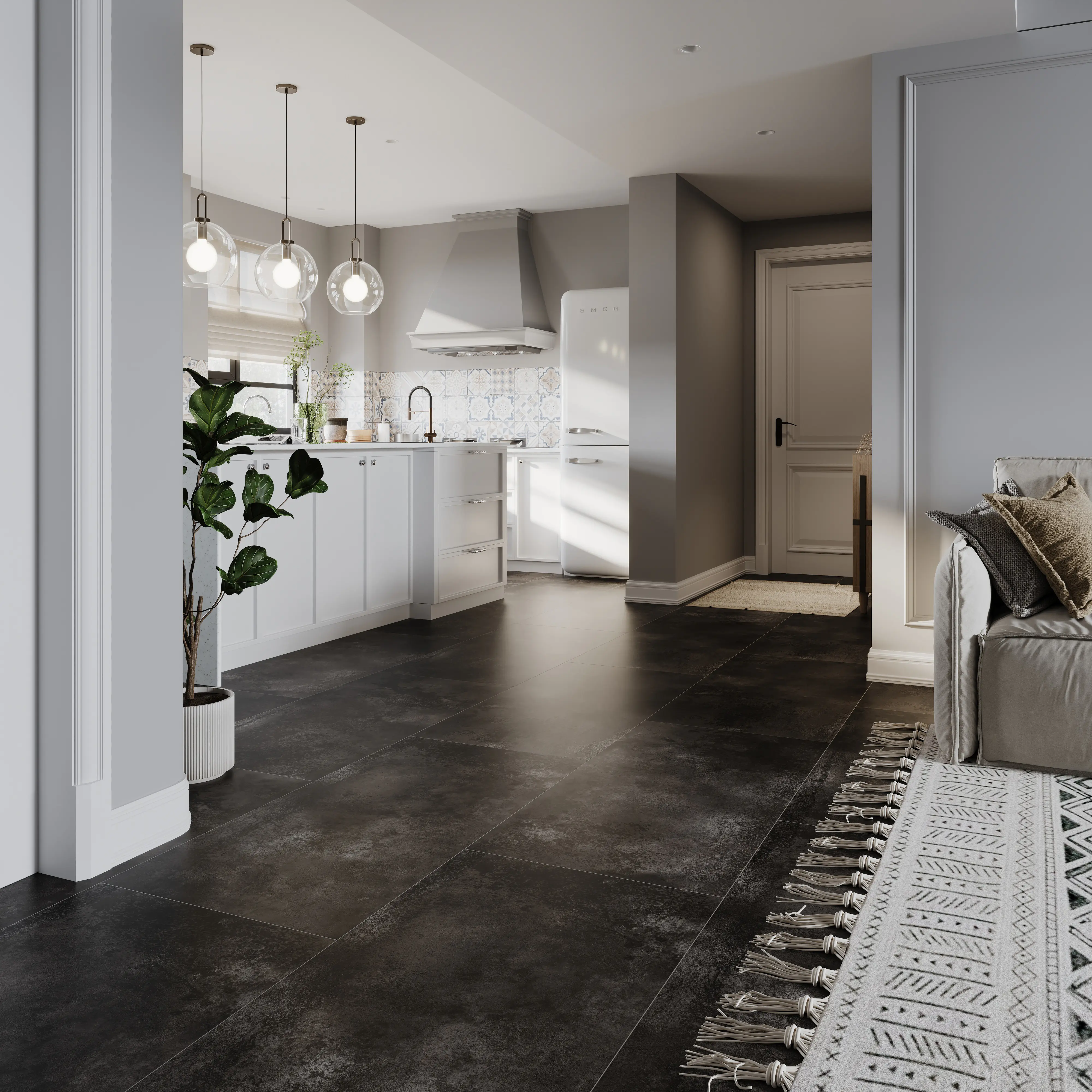 Bodenfliese Feinsteinzeug Copper 60 x 120 cm graphit