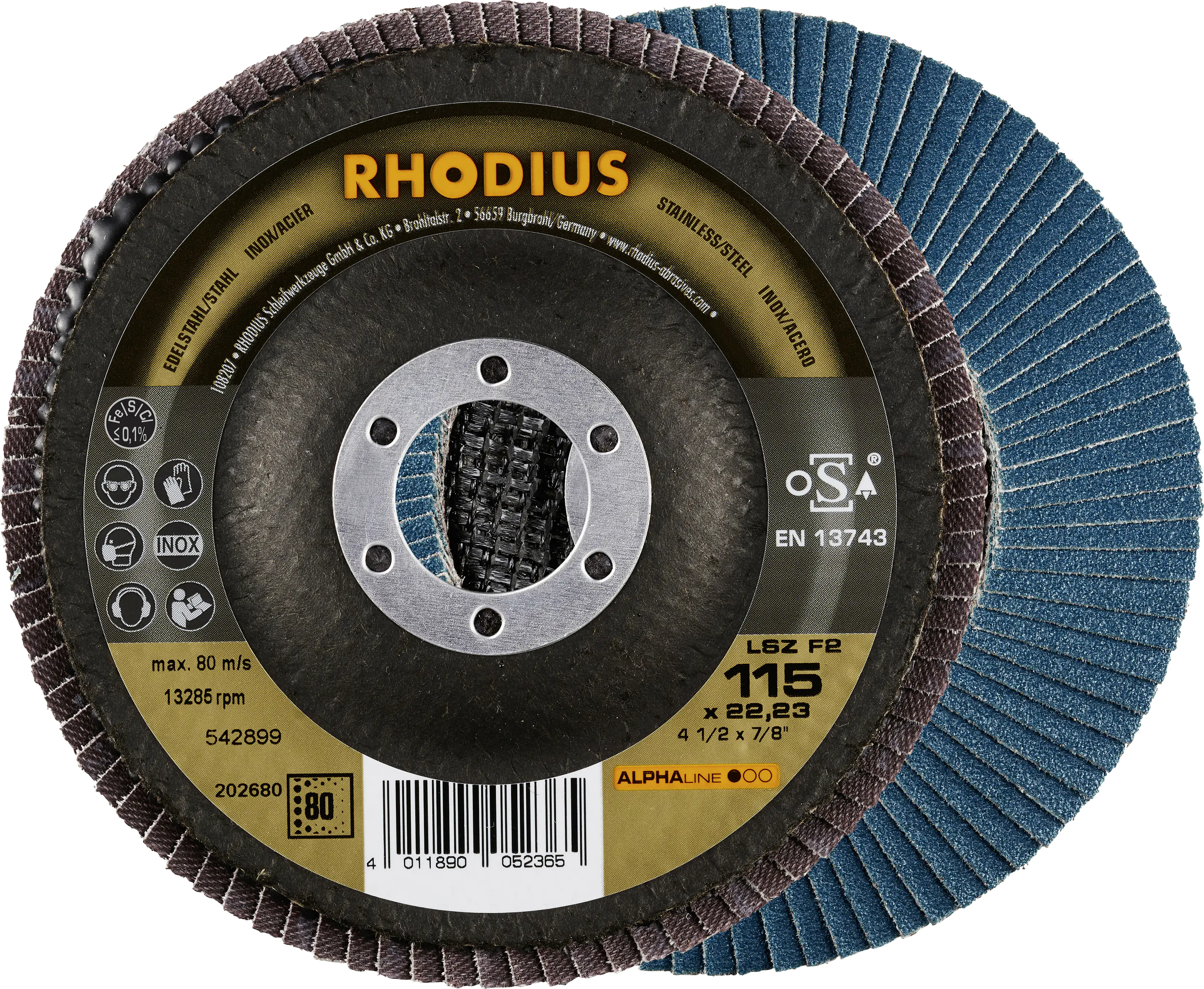 Rhodius Schleifscheibe LSZ F2 K80 Stahl Ø 115 mm Bohrung 22,23 mm Rhodius Schleifscheibe LSZ F2 K80 Stahl Ø 115 mm Bohrung 22,23 mm