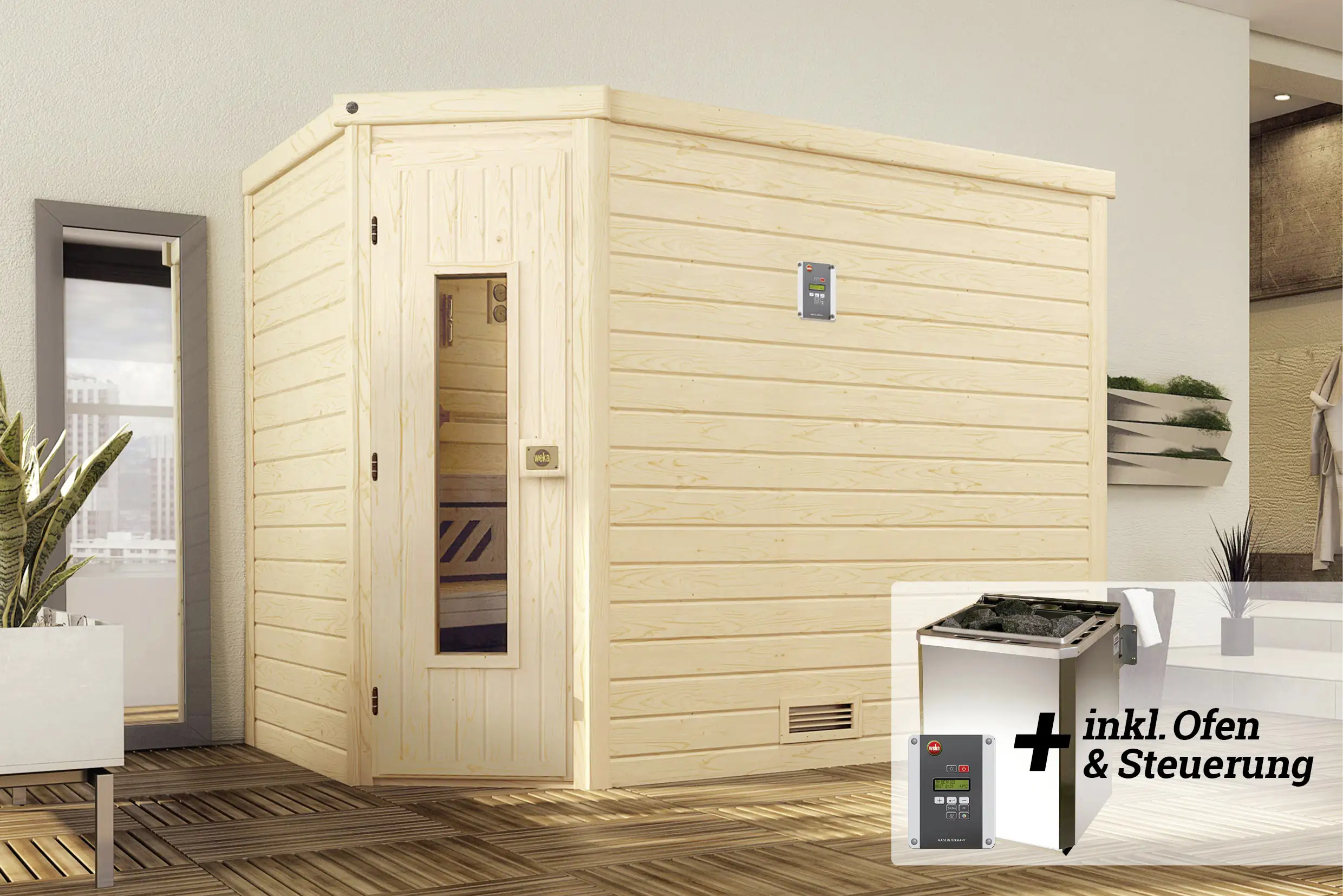 Weka Premium Massivholz-Sauna Turku Gr. 3 Sparset 7,5 kW BioS