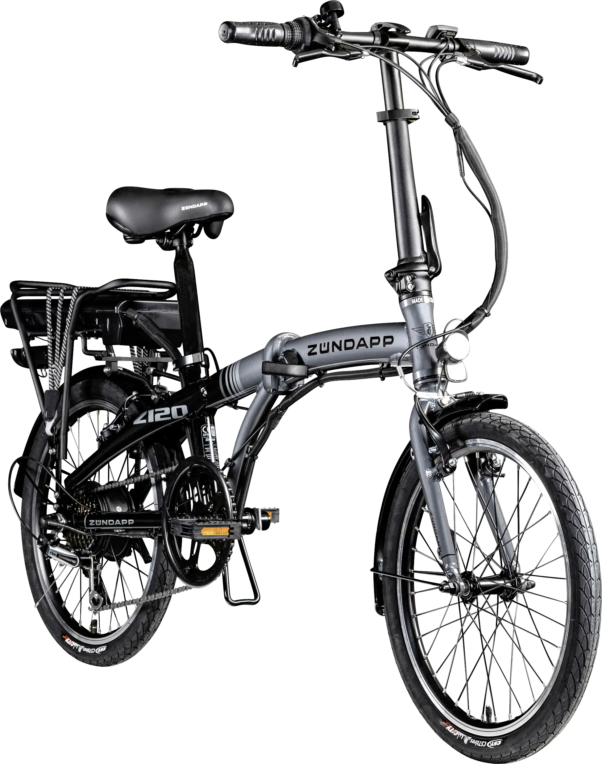 Zündapp E-Bike Faltrad Z120 20 Zoll RH 28cm 7-Gang 374,4 Wh schwarz grau