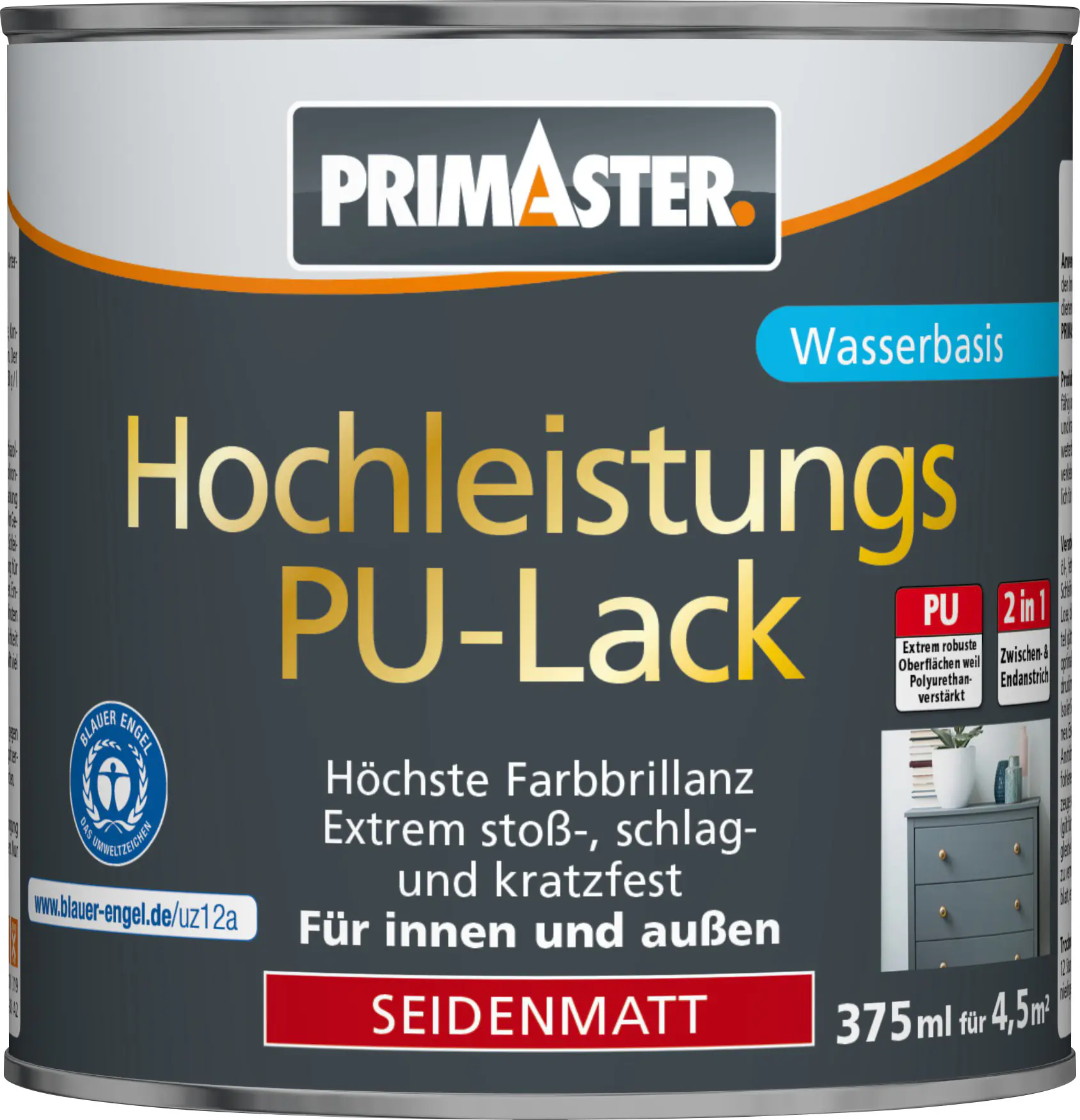 Primaster Hochleistungs-PU-Lack RAL 9005 375 ml 2in1 tiefschwarz seidenmatt