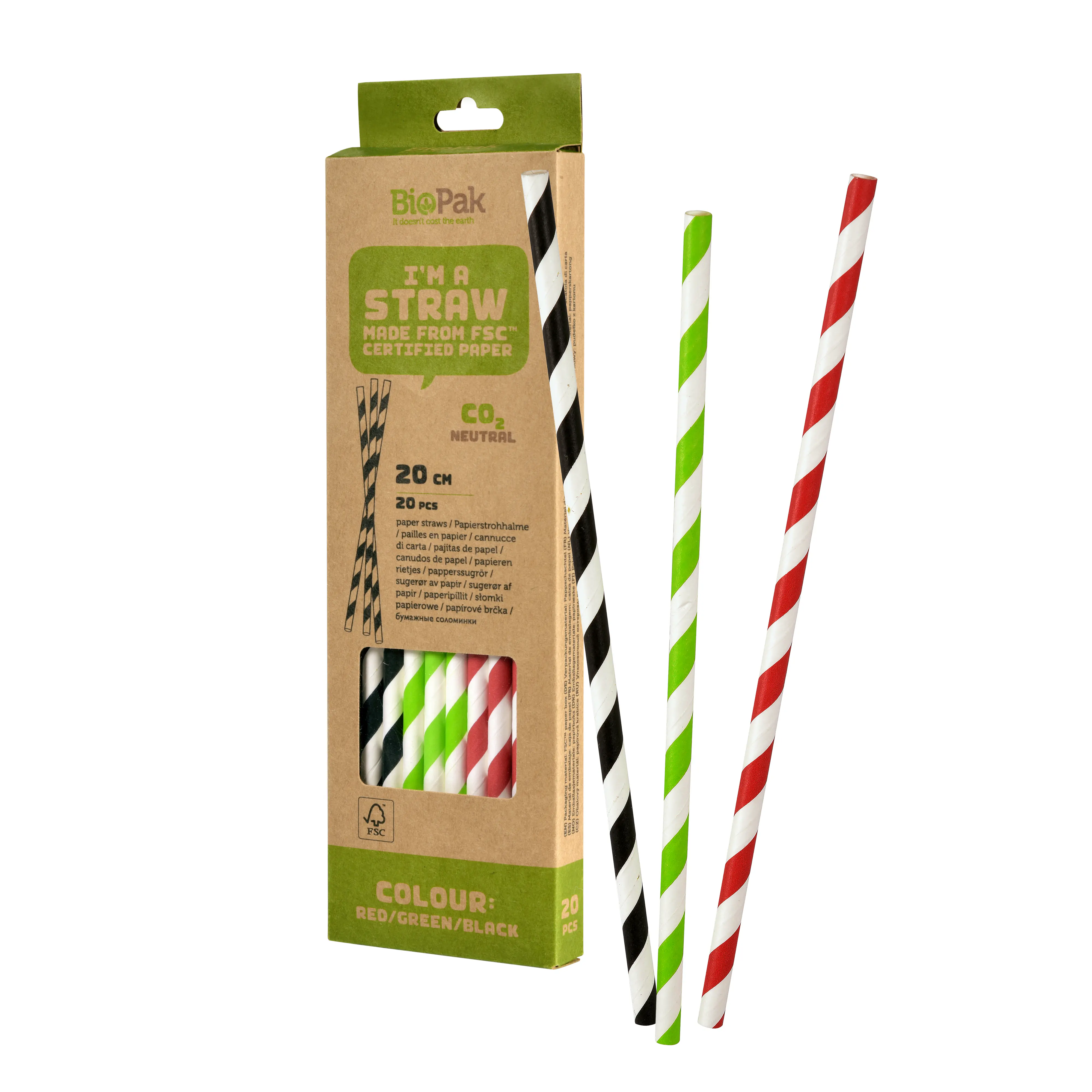 Biopak Trinkhalme Papier mehrfarbig 20 cm - 20 Stk. 