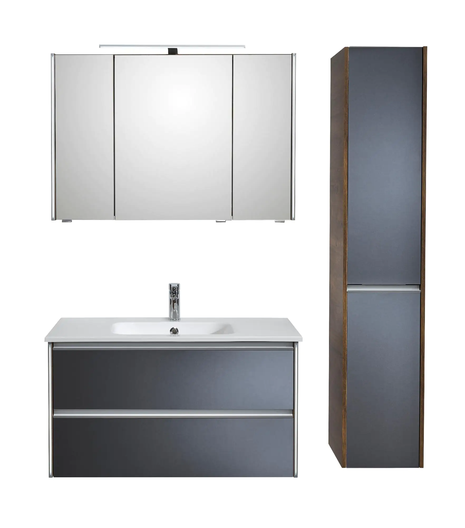 Pelipal Badmöbel-Set 6040 Stahlgrau/Eiche Ribbeck mit LED-Profil + Hochschrank 137 cm