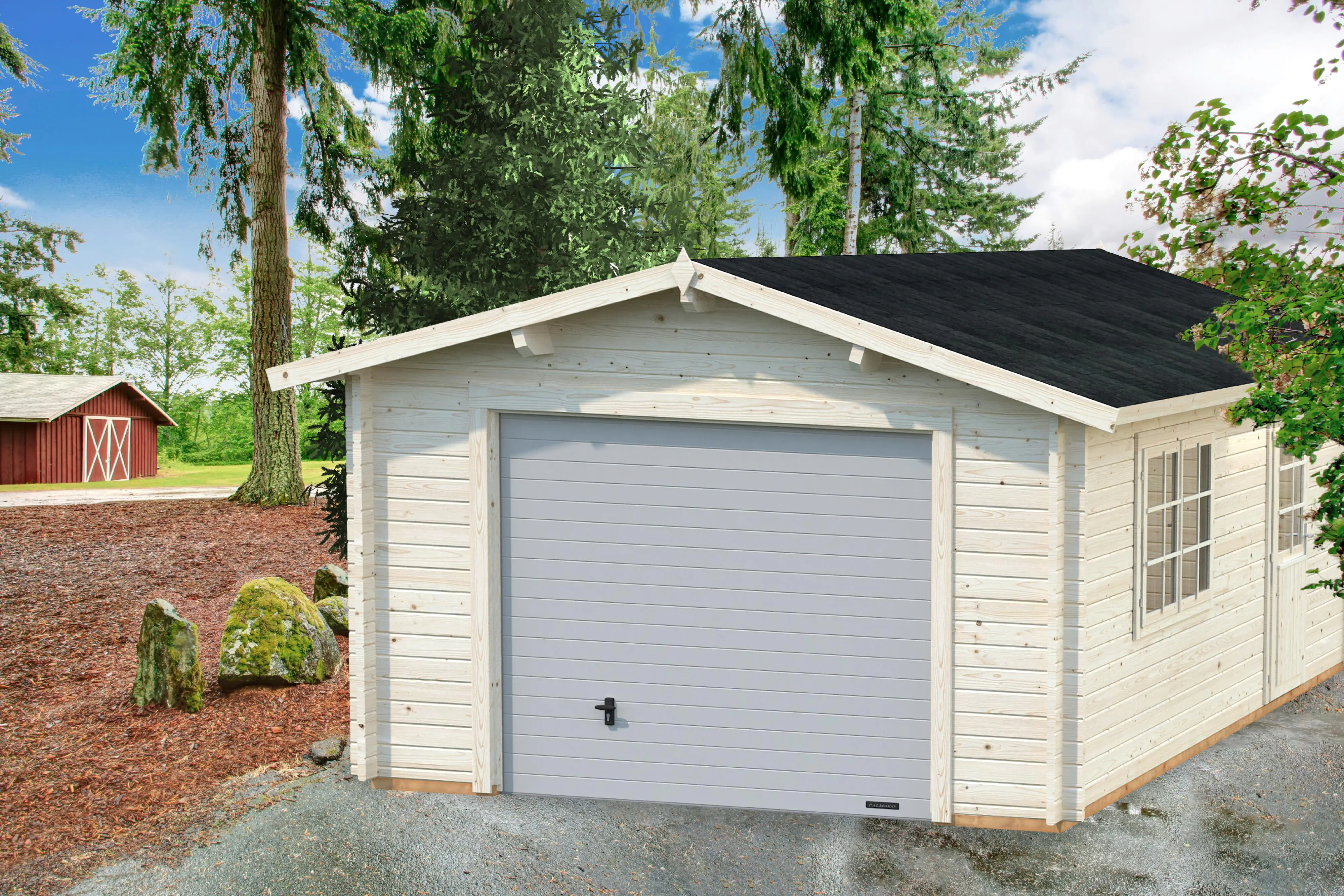 Palmako Fertiggarage Roger 360 x 550 cm mit Sektionaltor naturbelassen