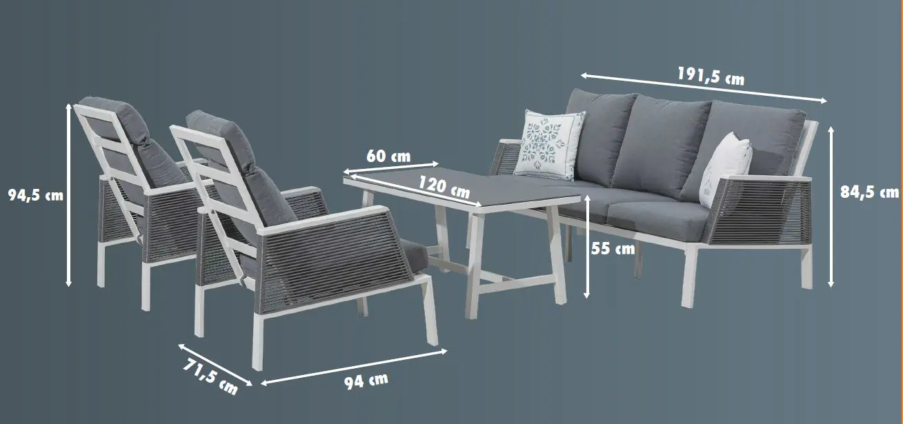 Primaster Lounge Set Cervia Inkl. Sitz-, Rücken- und Zierkissen