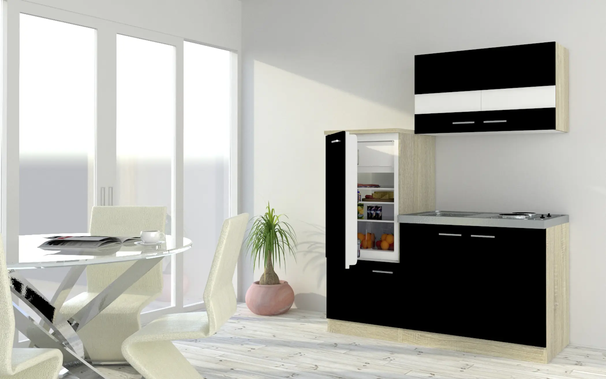 Respekta Economy Küchenblock 160 cm schwarz, Eiche Sonoma, KB160ESS
