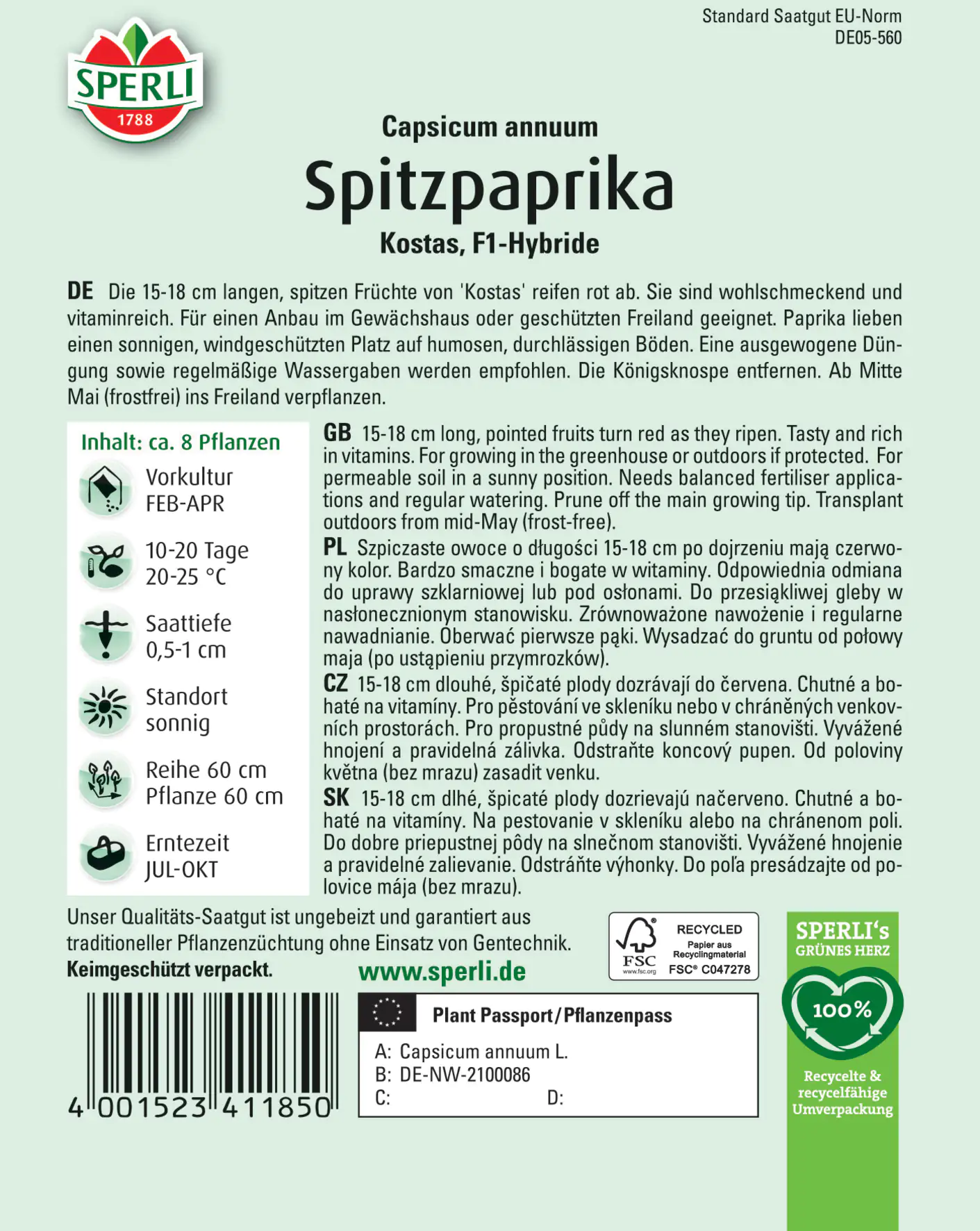 Sperli Spitzpaprika Kostas F1 Sperli Spitzpaprika Kostas F1