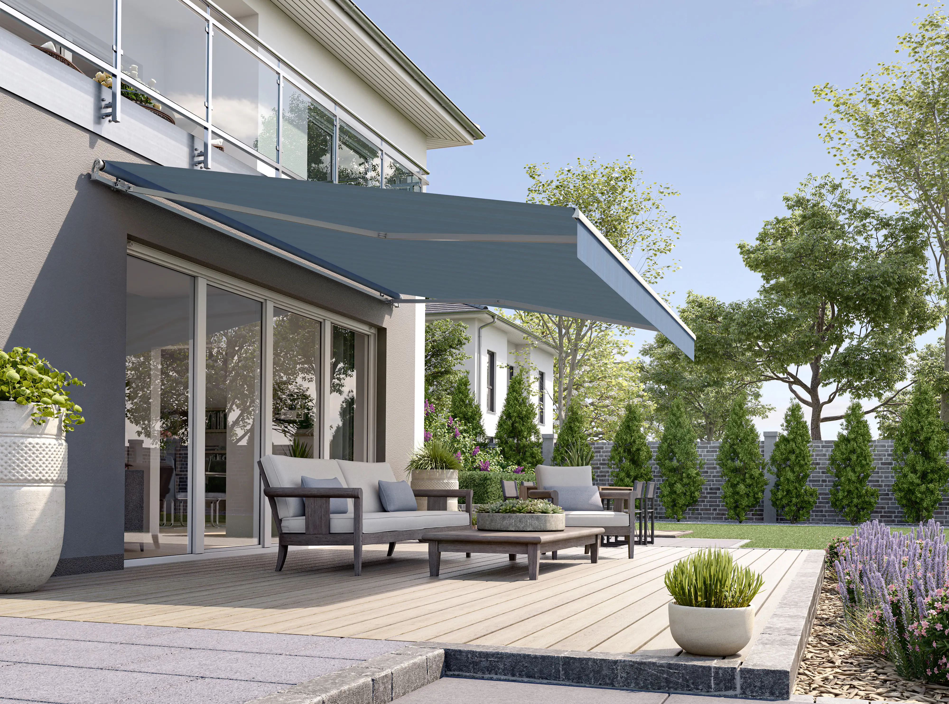 Gelenkarmmarkise Classic blau-schwarz gestreift inkl. Handkurbel Gelenkarmmarkise Classic blau-schwarz gestreift inkl. Handkurbel